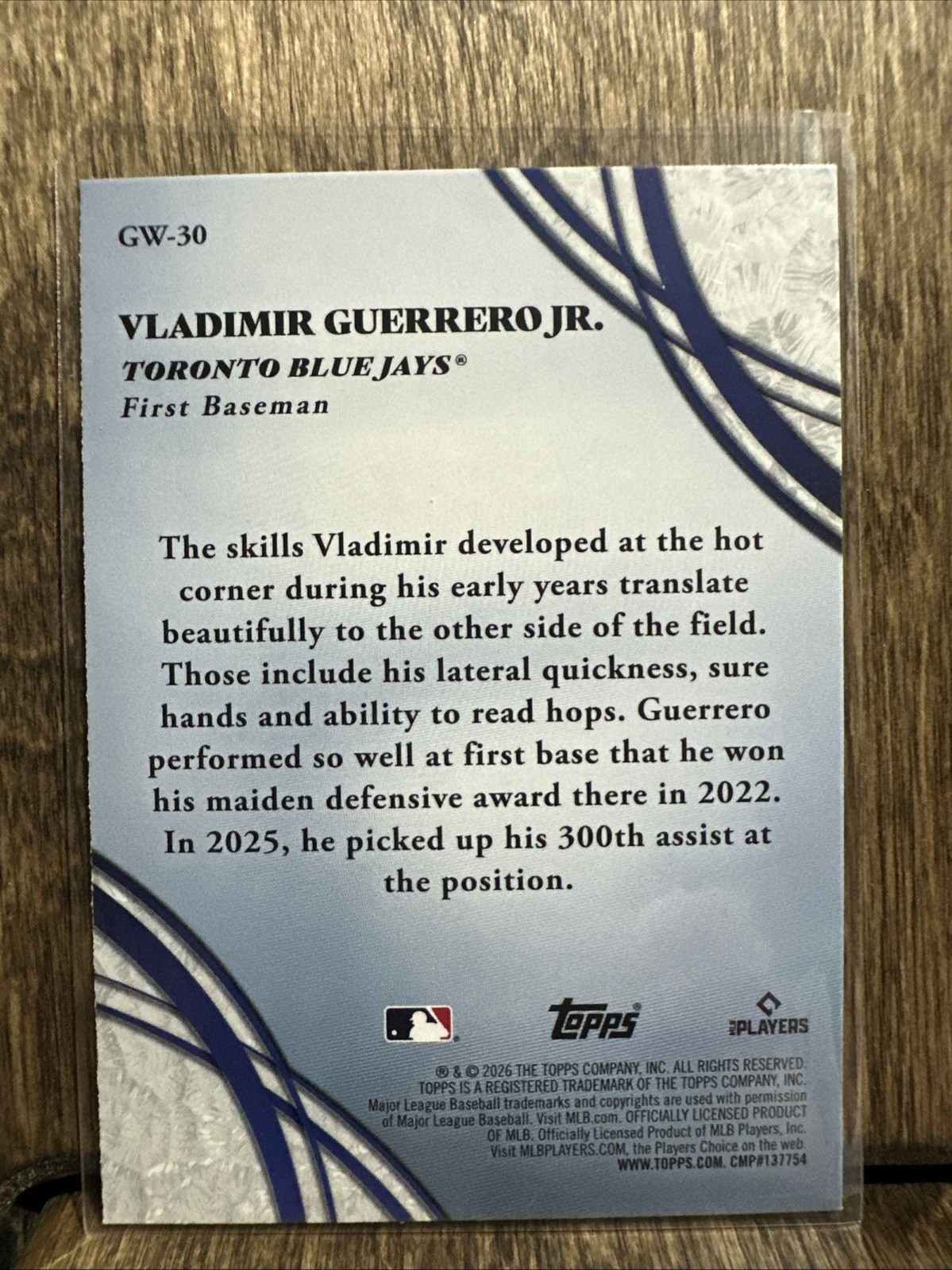 2026 Topps Series 2 Vladimir Guerrero Jr. Glove Work #GW-30 Toronto Blue Jays