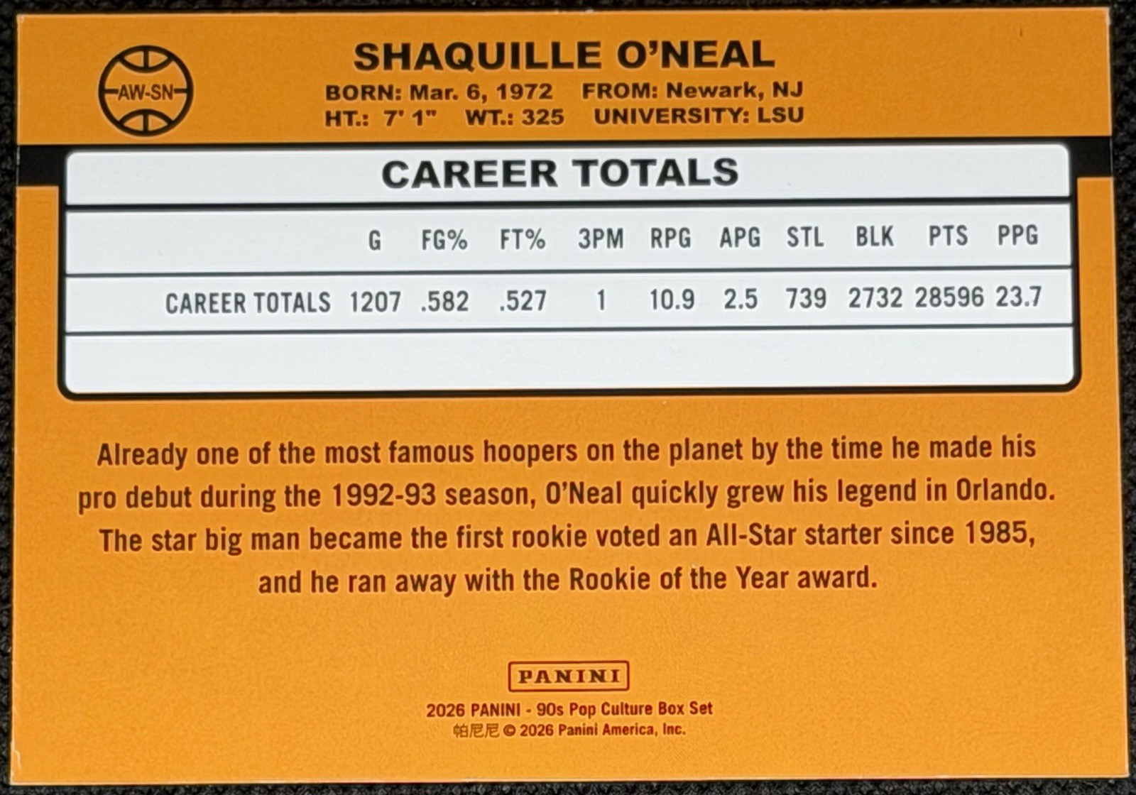 Panini 2026 90s Pop Culture Box Set Shaquille O’Neal Award Winners Orlando Magic