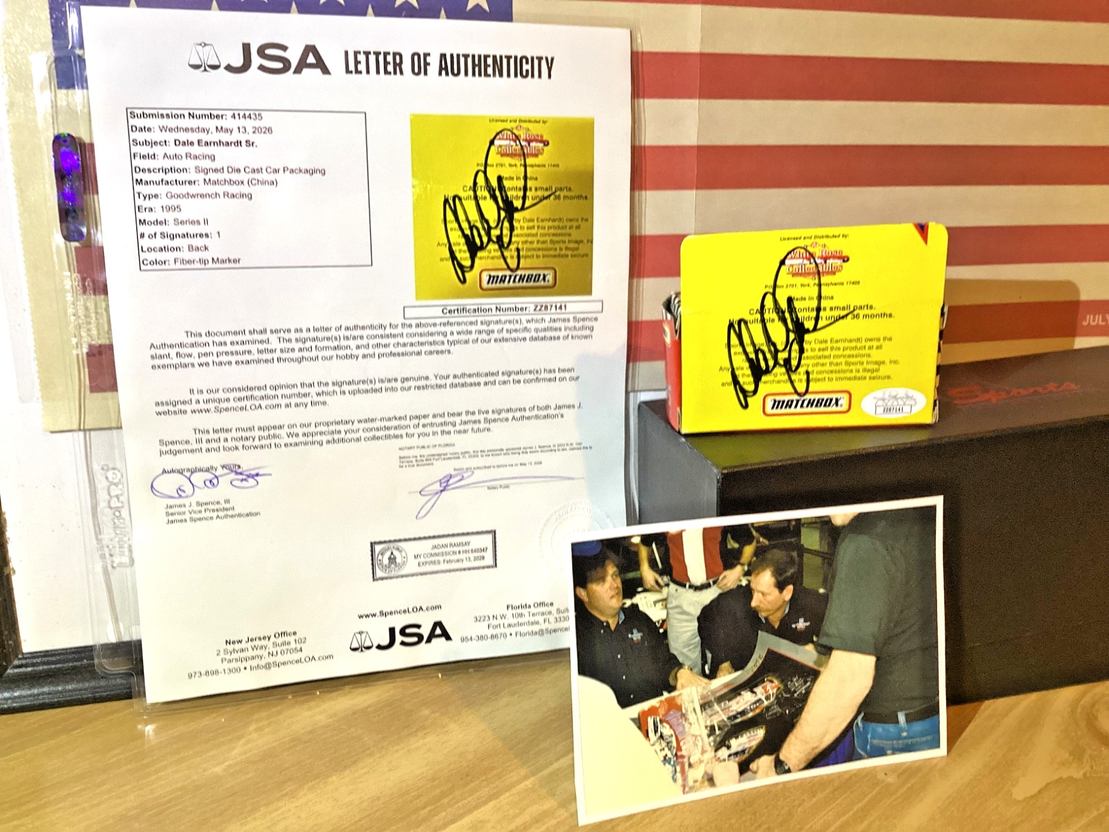 DALE EARNHARDT SIGNED 1995 LIMITED EDITION 1:64 MATCHBOX JSA LETTER AUTHENTICITY