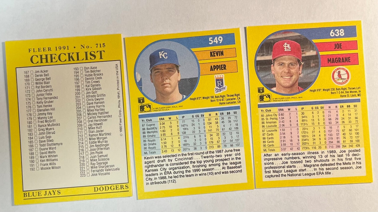1991 Fleer Baseball Lot of 11 #12,112,301,351,377,488,495,540,549,638,715 NM/MT