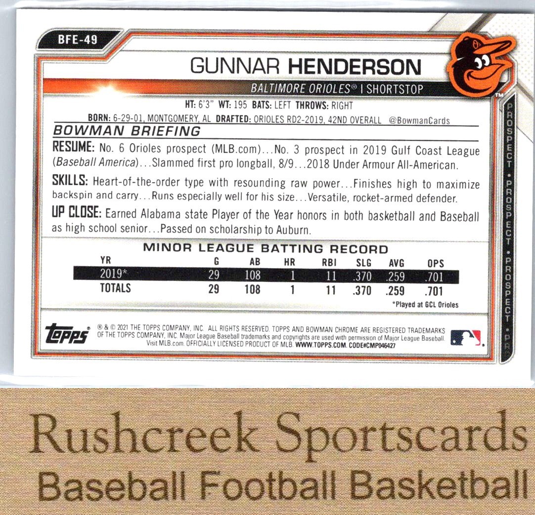 2021 Bowman 1st Edition #BFE-49 Gunnar Henderson