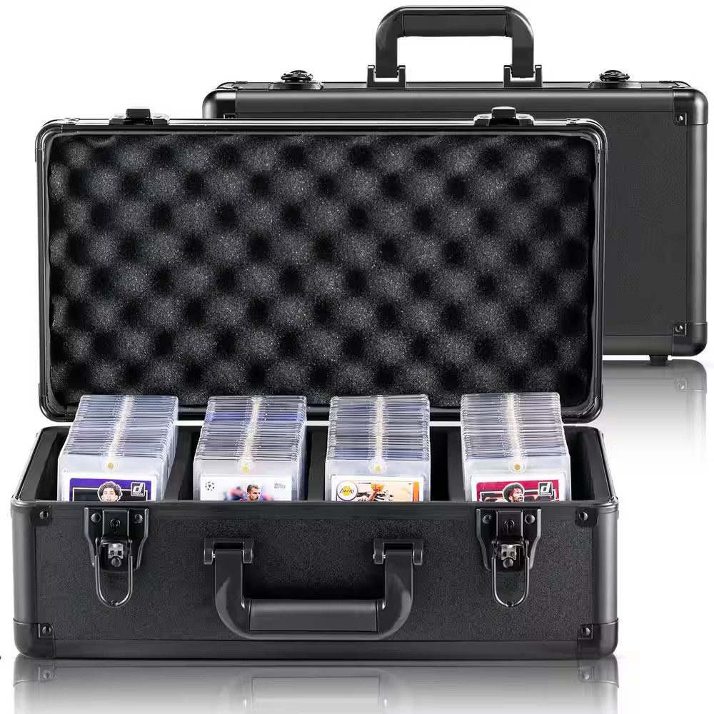 Graded Card Storage Box 4-Slots Cards Holder Black Picture Frame with Key Lock F