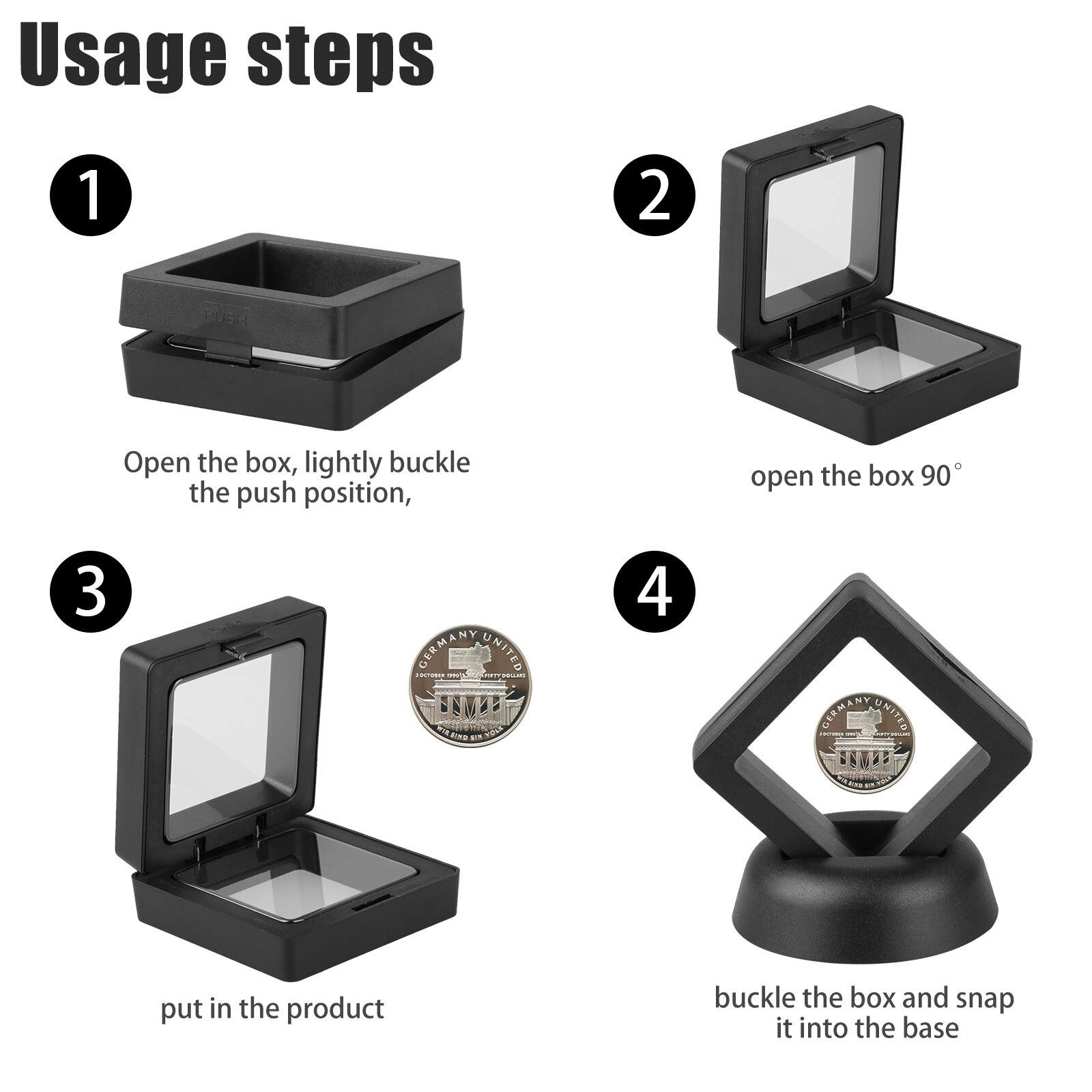 15pcs 3D Coin Floating Display Frame Stand Holder Jewelry Challenge Case Box USA