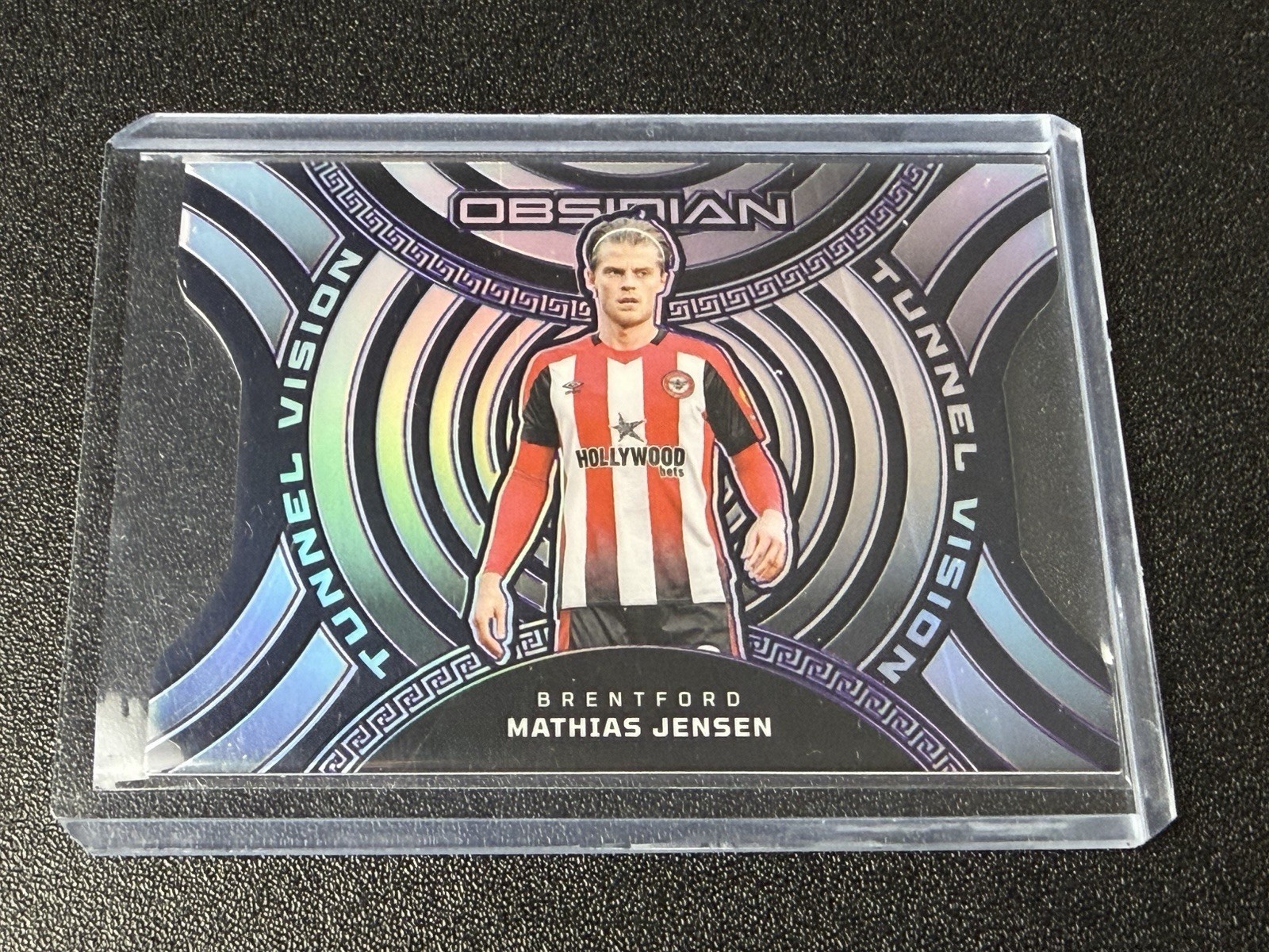 2023-24 Panini Obsidian Mathias Jensen Tunnel Vision Electric Etch Purple #/49