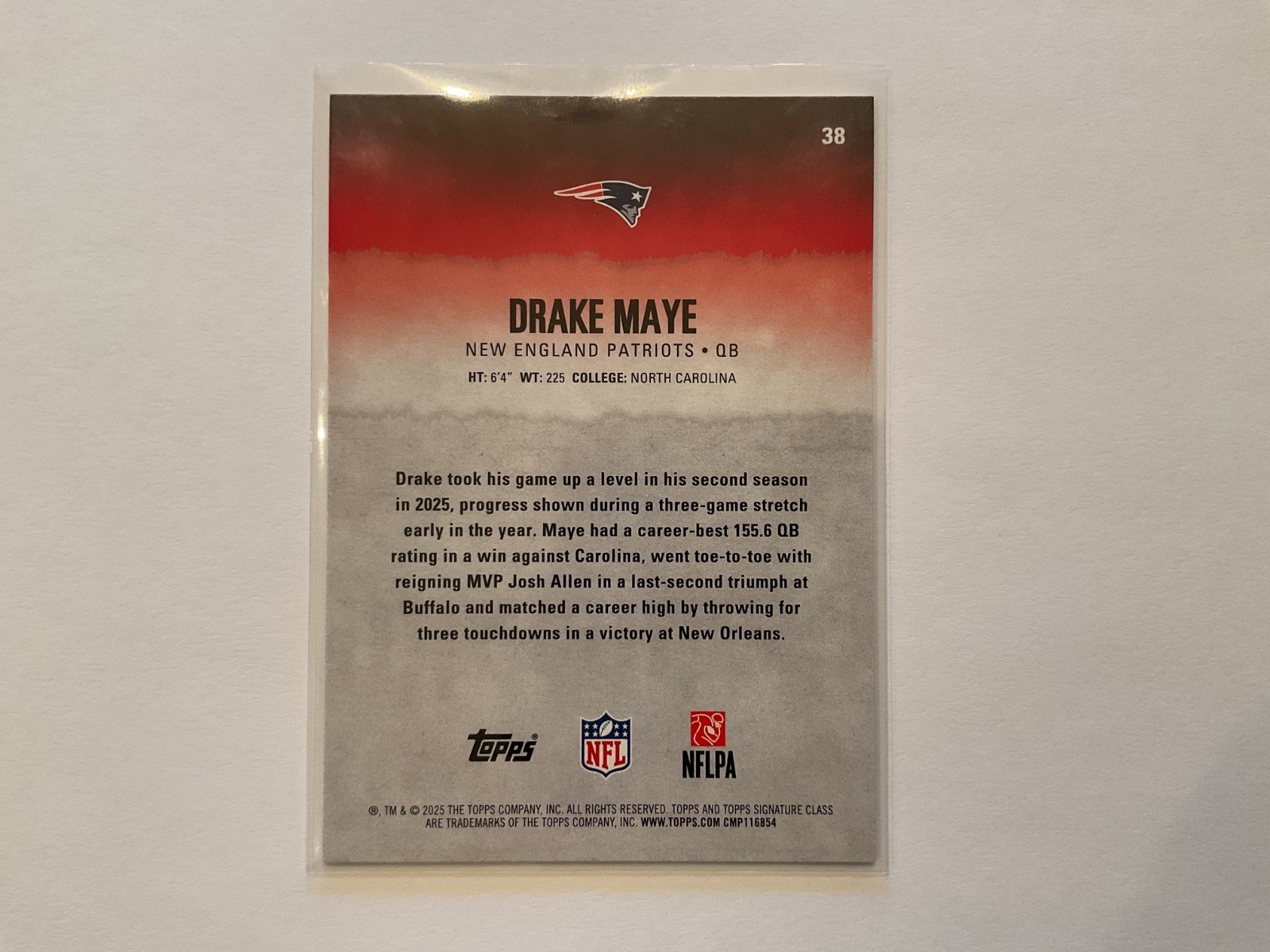 Drake Maye 2025 Topps Signature Class Card # 38 Patriots