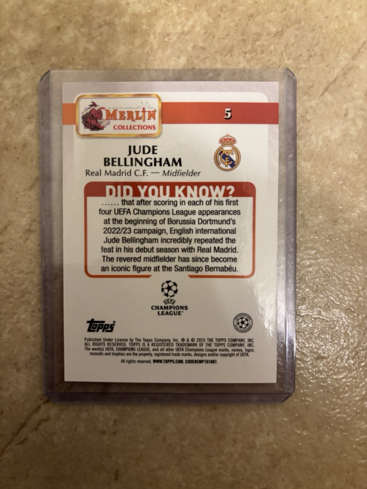2025 Jude Bellingham Topps Merlin UEFA Red # /5 Real Madrid England