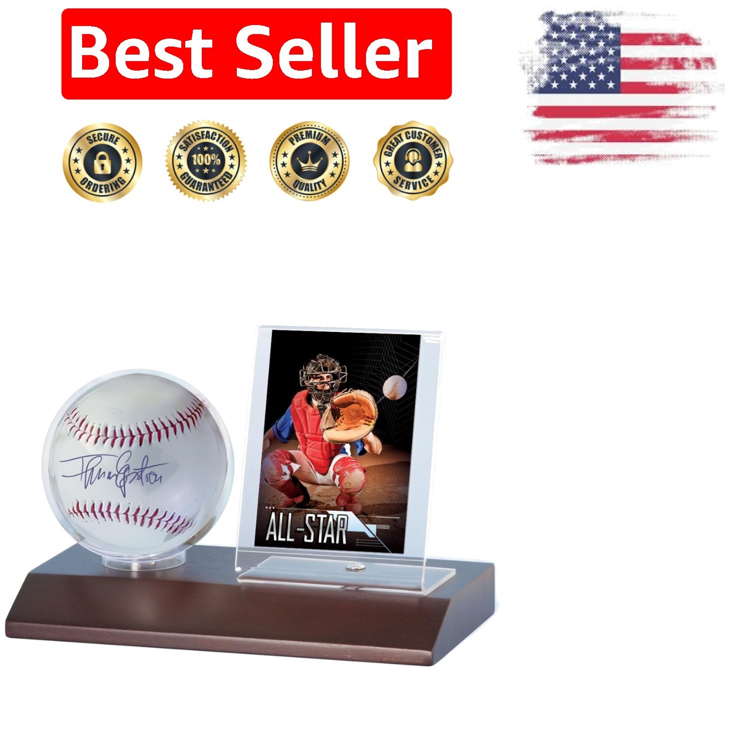 Wood Baseball Display Holder – Compact 8.2 x 6.5 Inch Tabletop Design