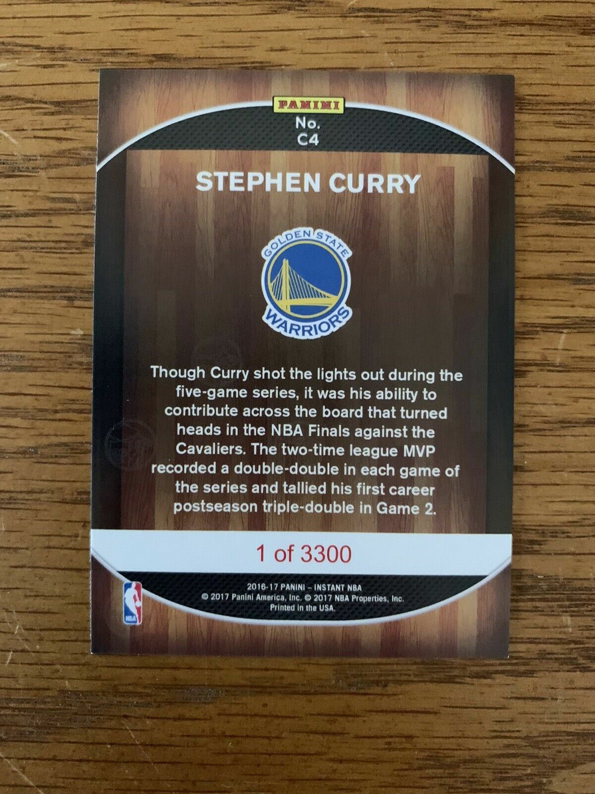 2016-17 PANINI INSTANT WARRIORS STEPHEN CURRY NBA CHAMPIONS /3300