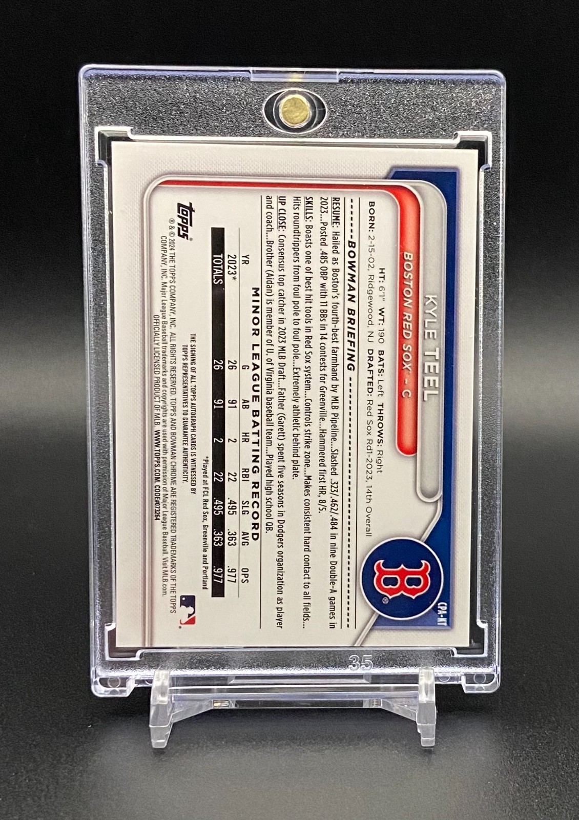 KYLE TEEL – 2024 Bowman Chrome 1ST BOWMAN BLUE LUNAR REFRACTOR AUTO #d 131/150