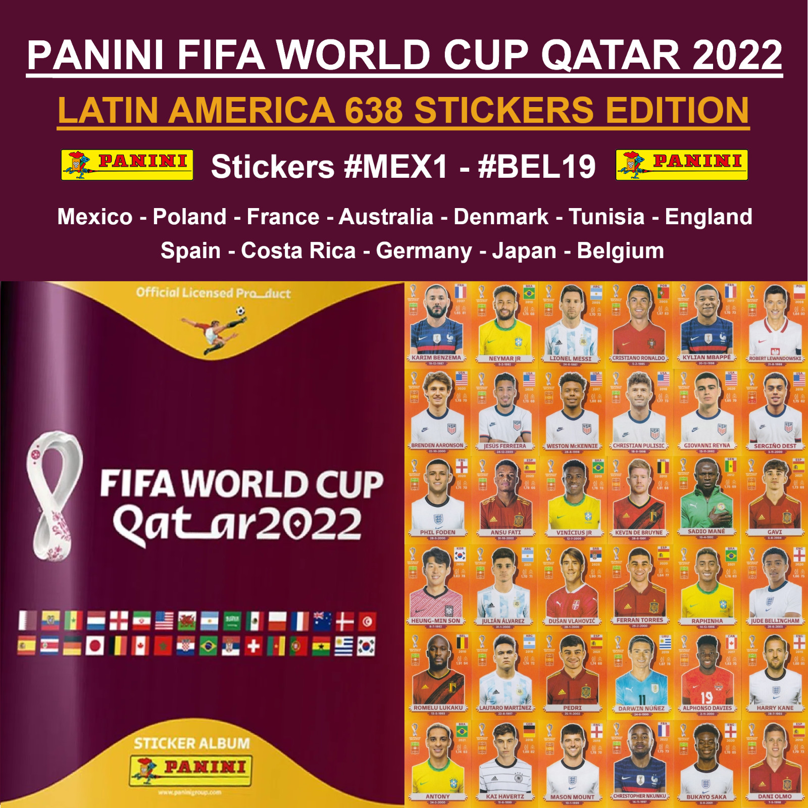 Panini World Cup QATAR 2022 – Latin America Edition – Stickers #MEX1 – #BEL19