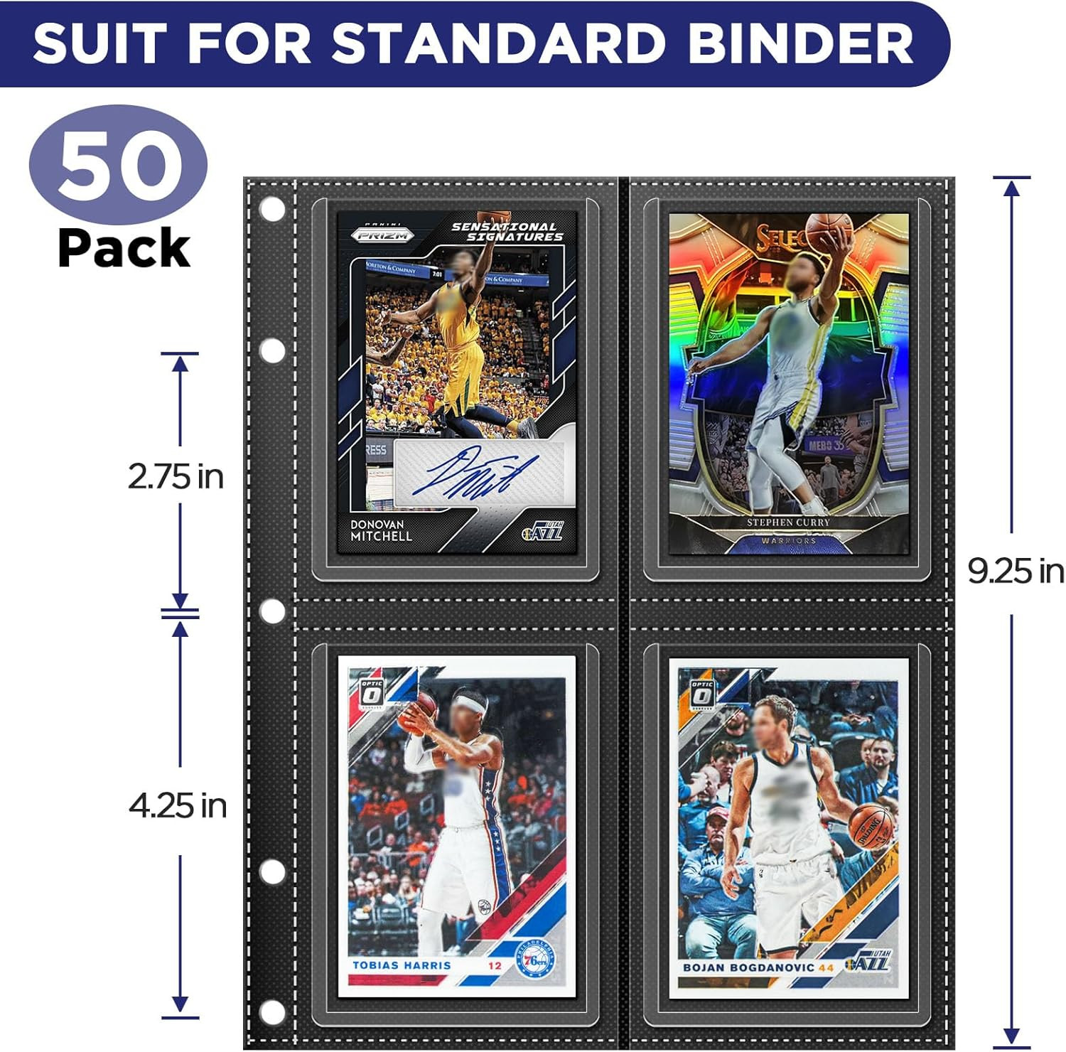 Top Loader Sleeves 4-Pocket Trading Card Storage Refill Binder Pages – 50 Pack