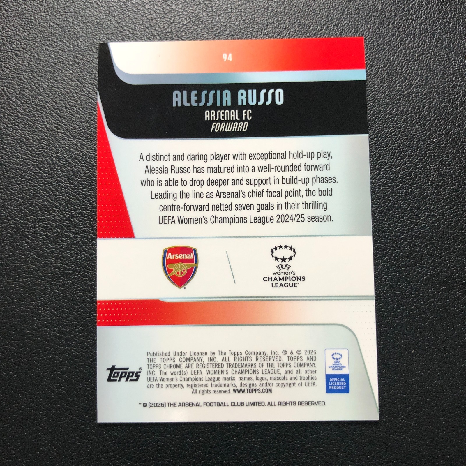 2025-26 Topps Chrome UEFA Women’s Sapphire Alessia Russo Red 1/5 ≈1/1 Arsenal