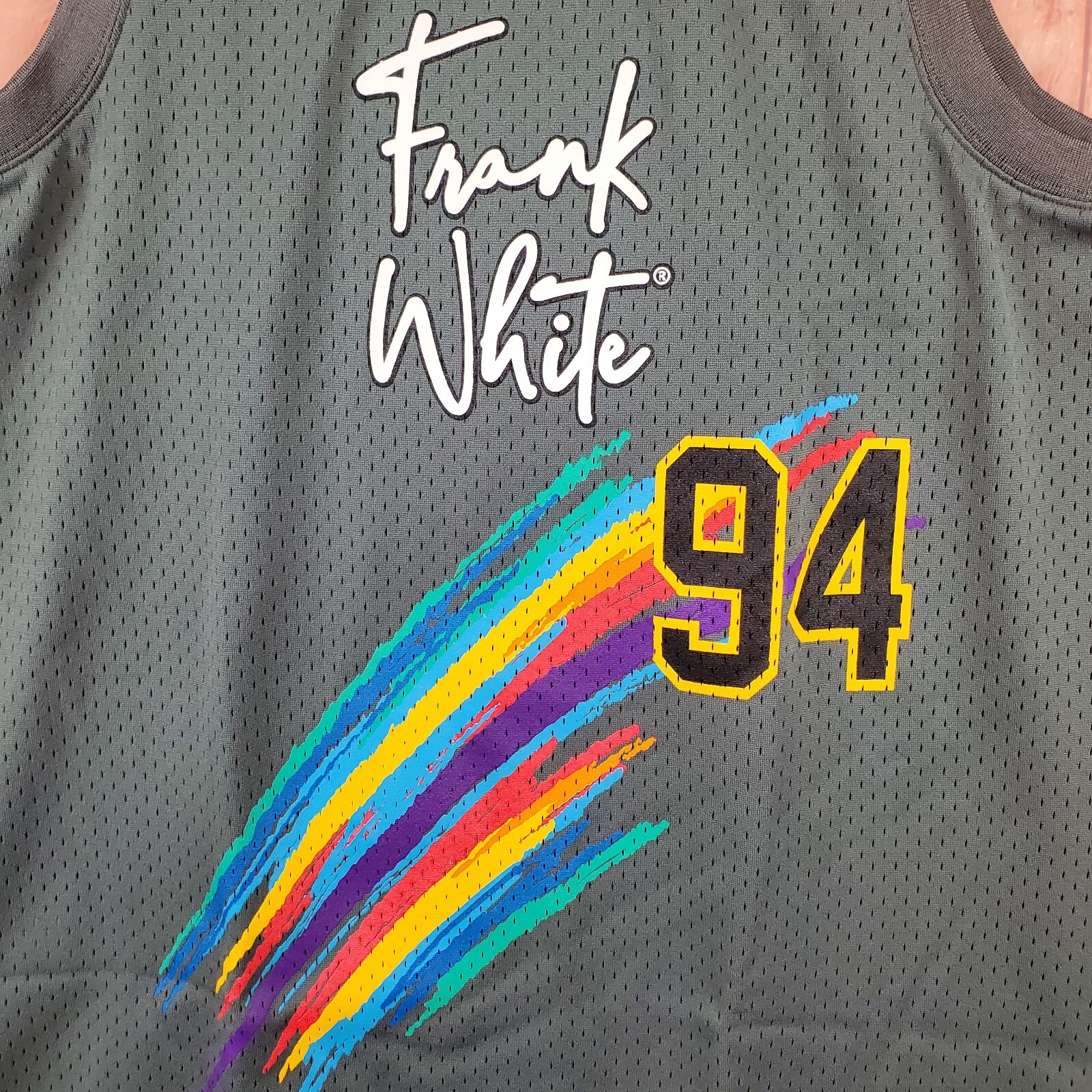 Mitchell & Ness Mens Tank Jersey Large Gray Polyester Sleeveless Frank White
