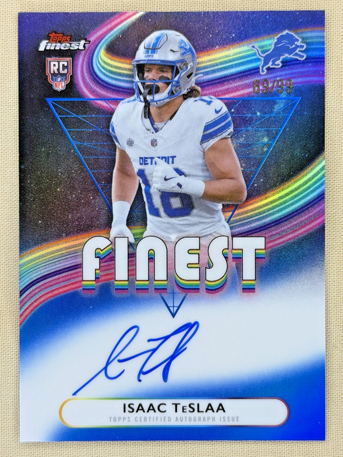 2025 Topps Finest Isaac TeSlaa Rookie Autograph Blue Refractor /99 Detroit Lions