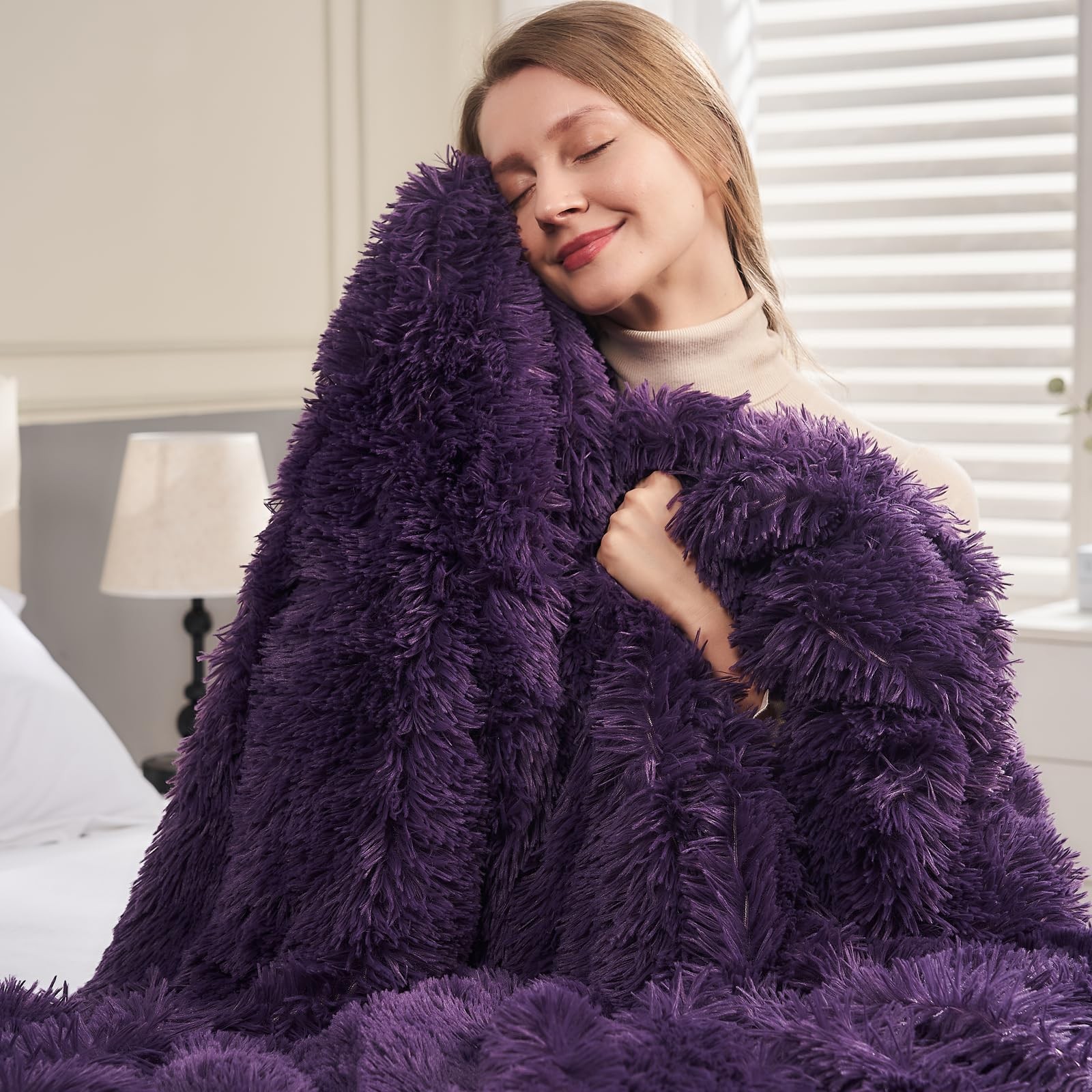 GONAAP Fuzzy Faux Fur Throw Blanket Purple Super Soft Throw(50″x60″),