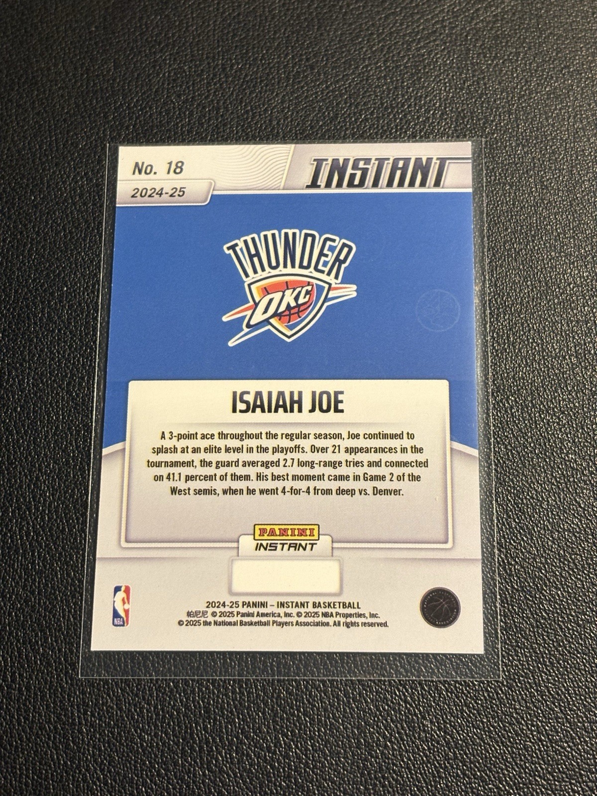 Isaiah Joe Signed 2024-25 Panini Instant NBA Champions Trophy #18 Ip Auto Gtp
