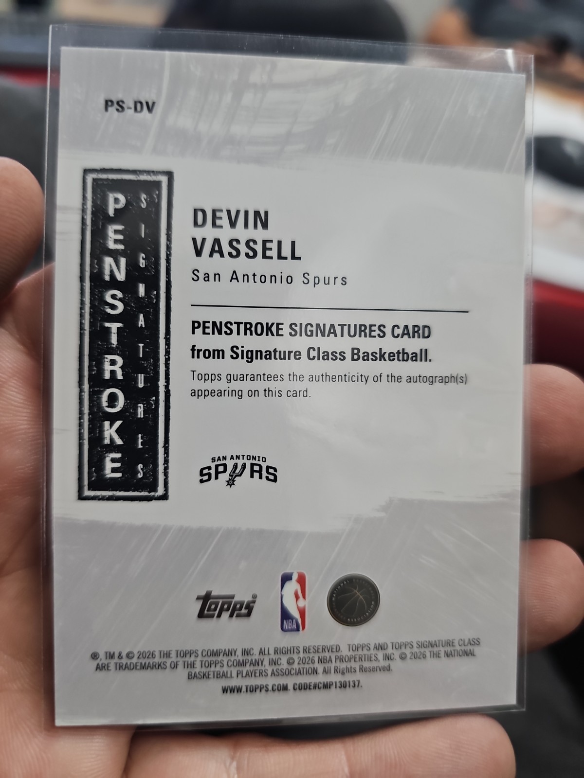 2026 Topps Signature Class Devin Vassell Penstroke Auto PS-DV Spurs /50