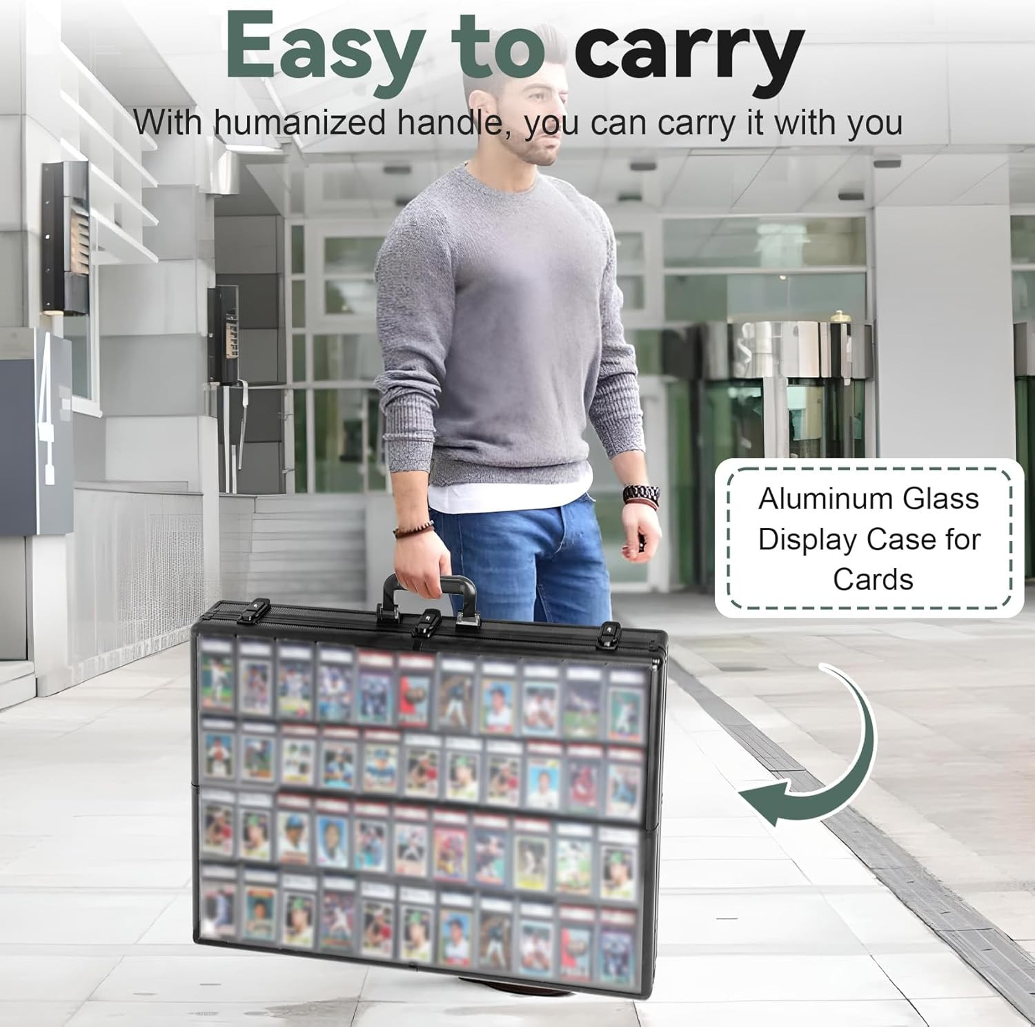 Black 34 in X 22 In, Card Show Display Case Large Aluminum, Trading Card Display
