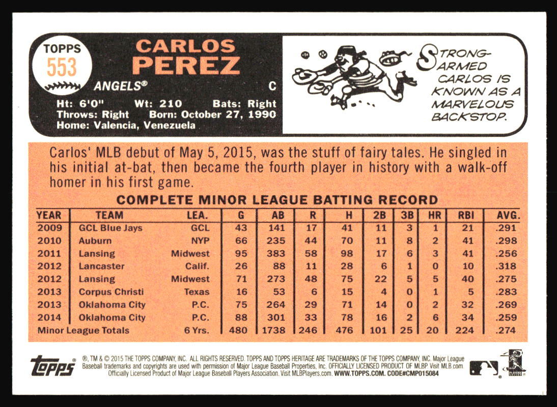 2015 Topps Heritage Carlos Perez Rookie #553 Los Angeles Angels
