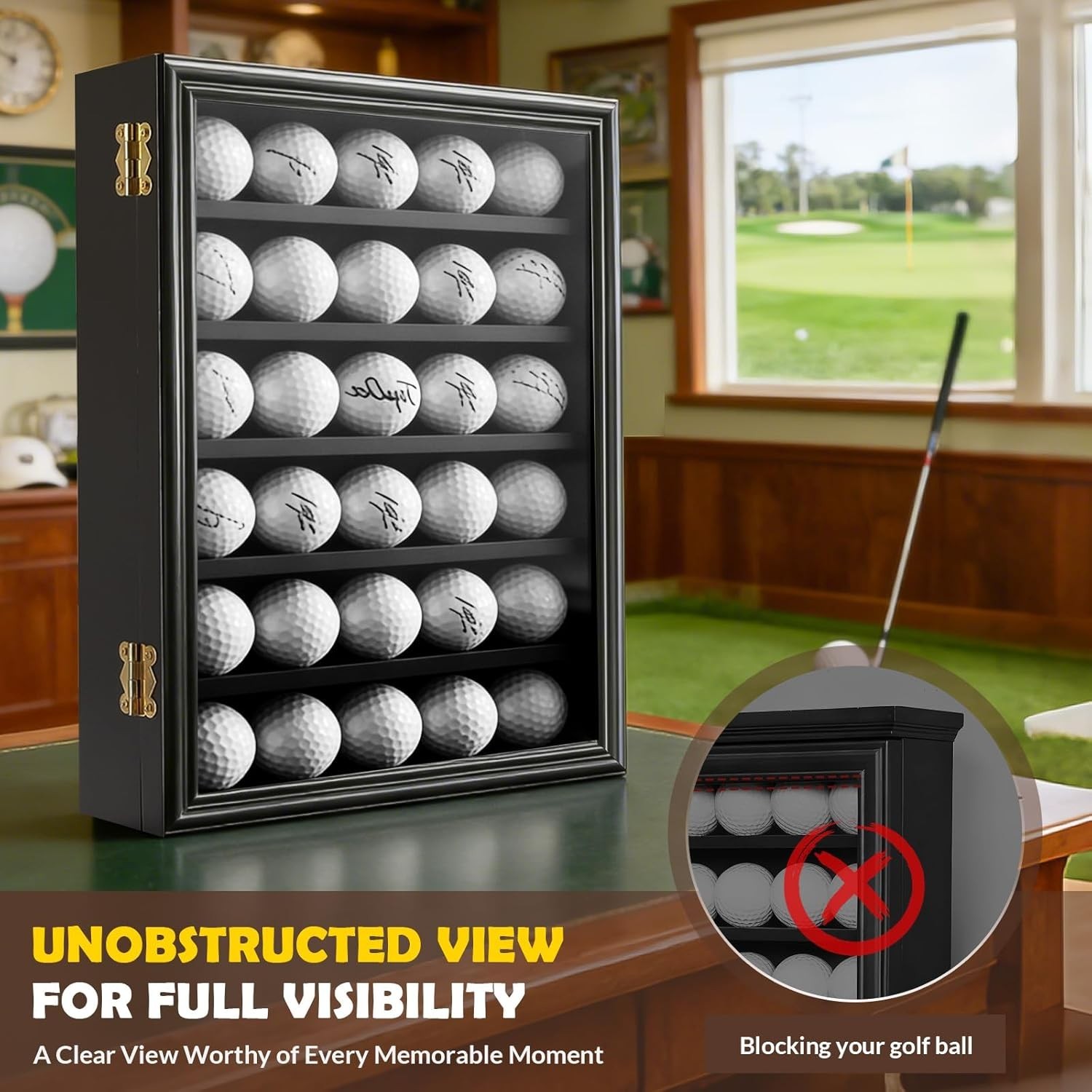 Showcase Your Treasures: Golf Ball Display Case with Velvet Shelves & Key Lock