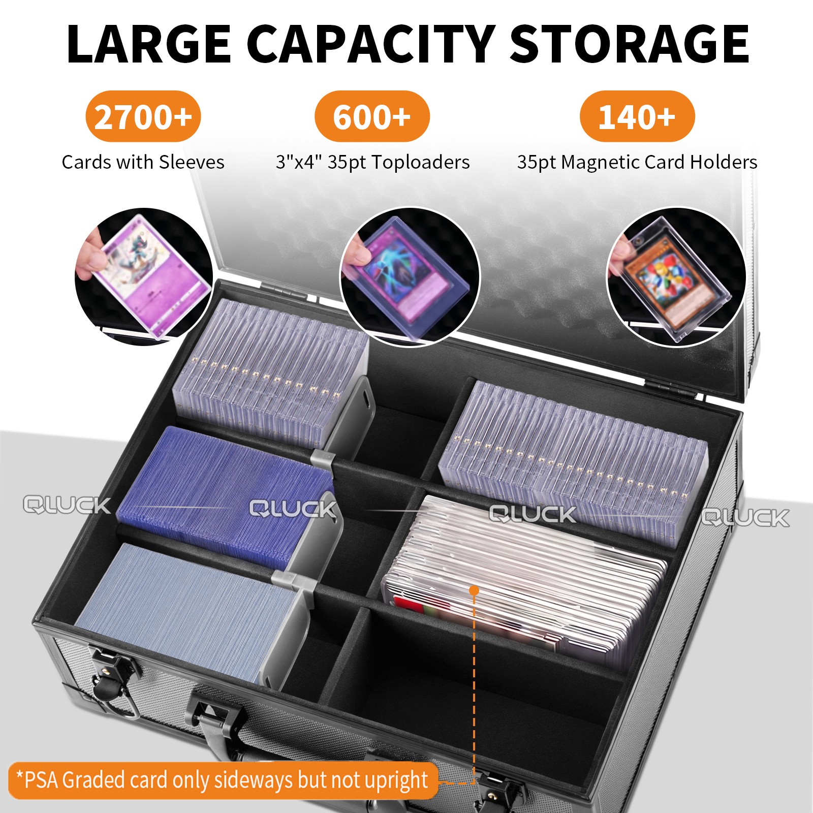 XL Toploader Graded Card Storage Box 4 Slots Sports Card Holder Case Key Lock
