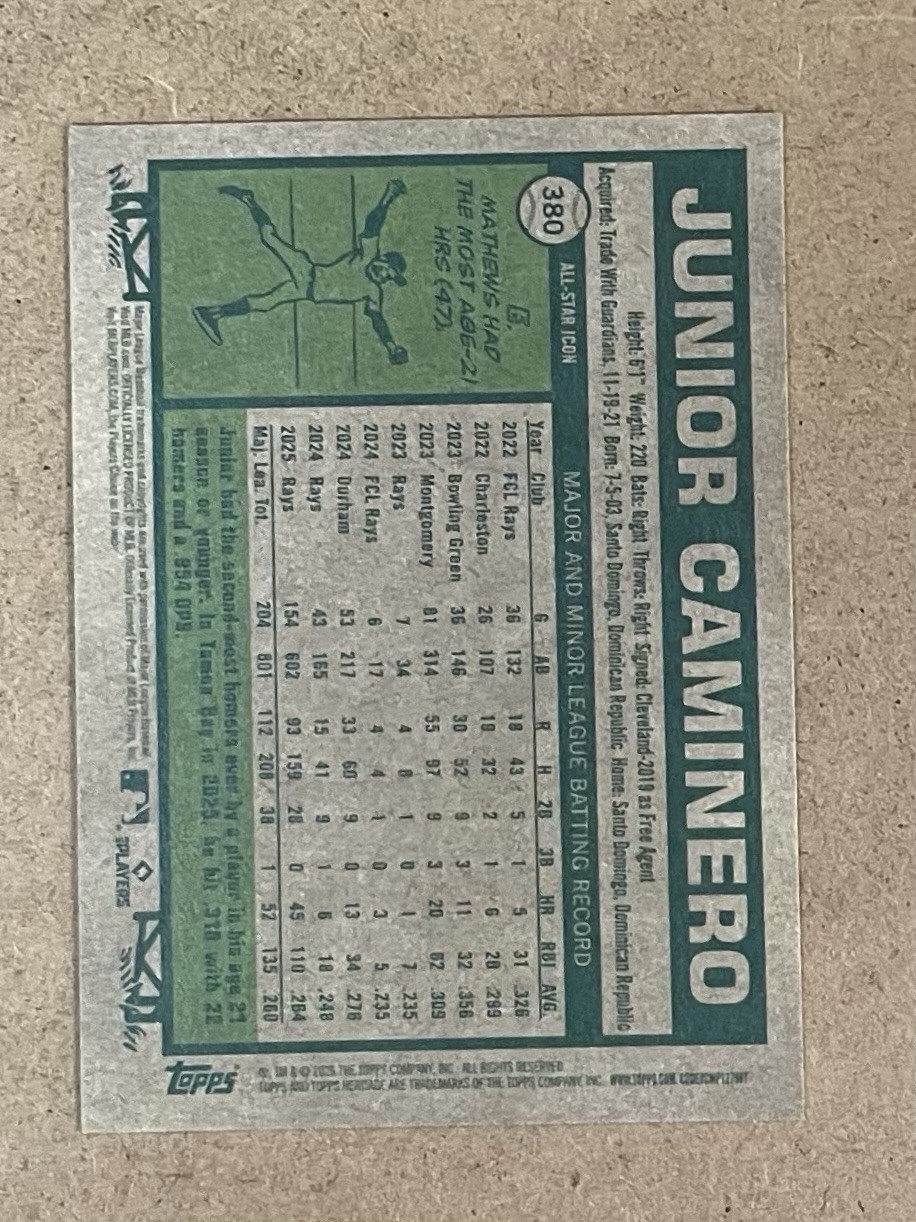 2026 TOPPS HERITAGE IMAGE VARIATIONS #380 JUNIOR CAMINERO