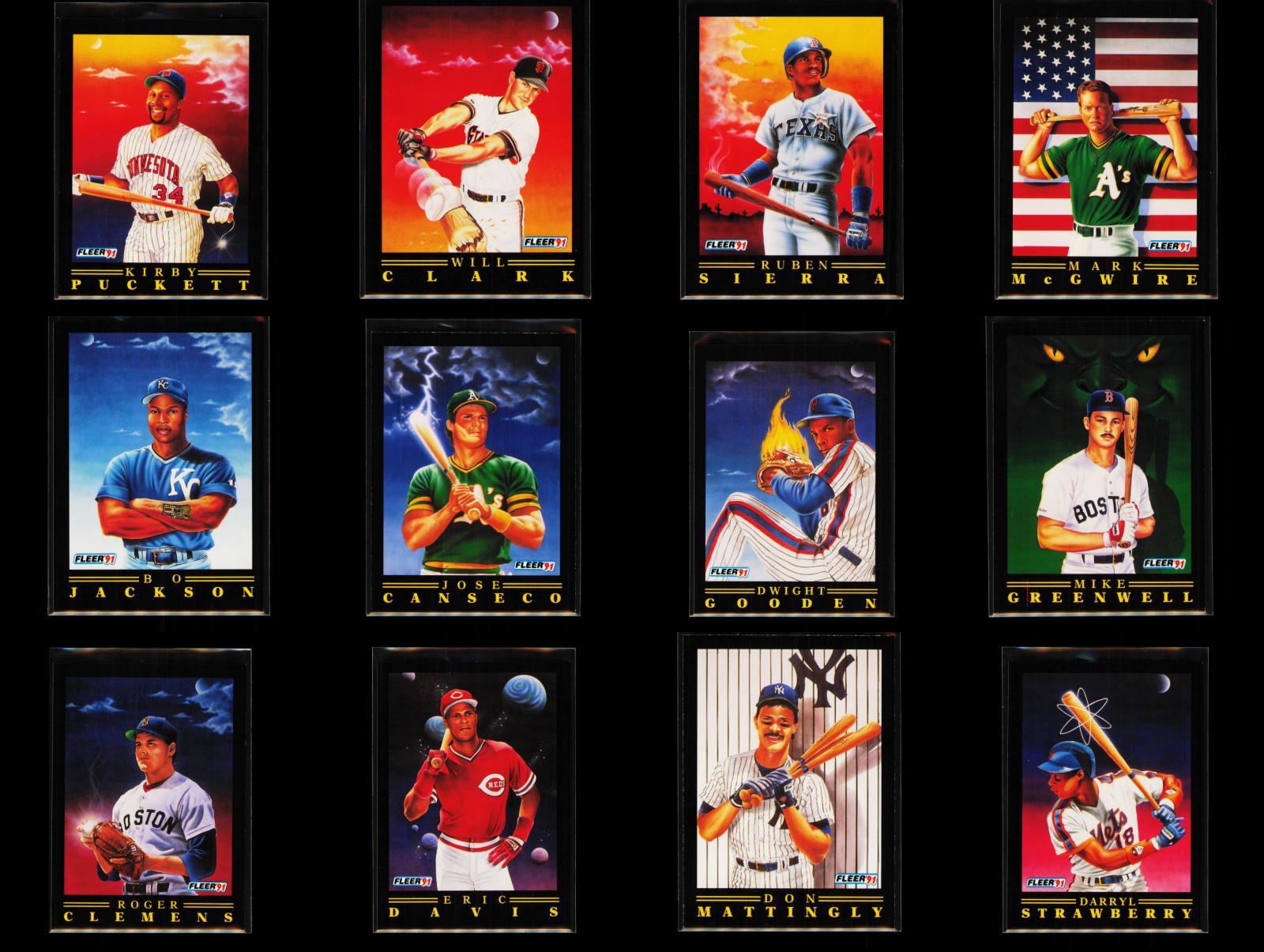 1991 Fleer Pro Vision Baseball Complete Set #1-12 – Bo Jackson Canseco Mattingly