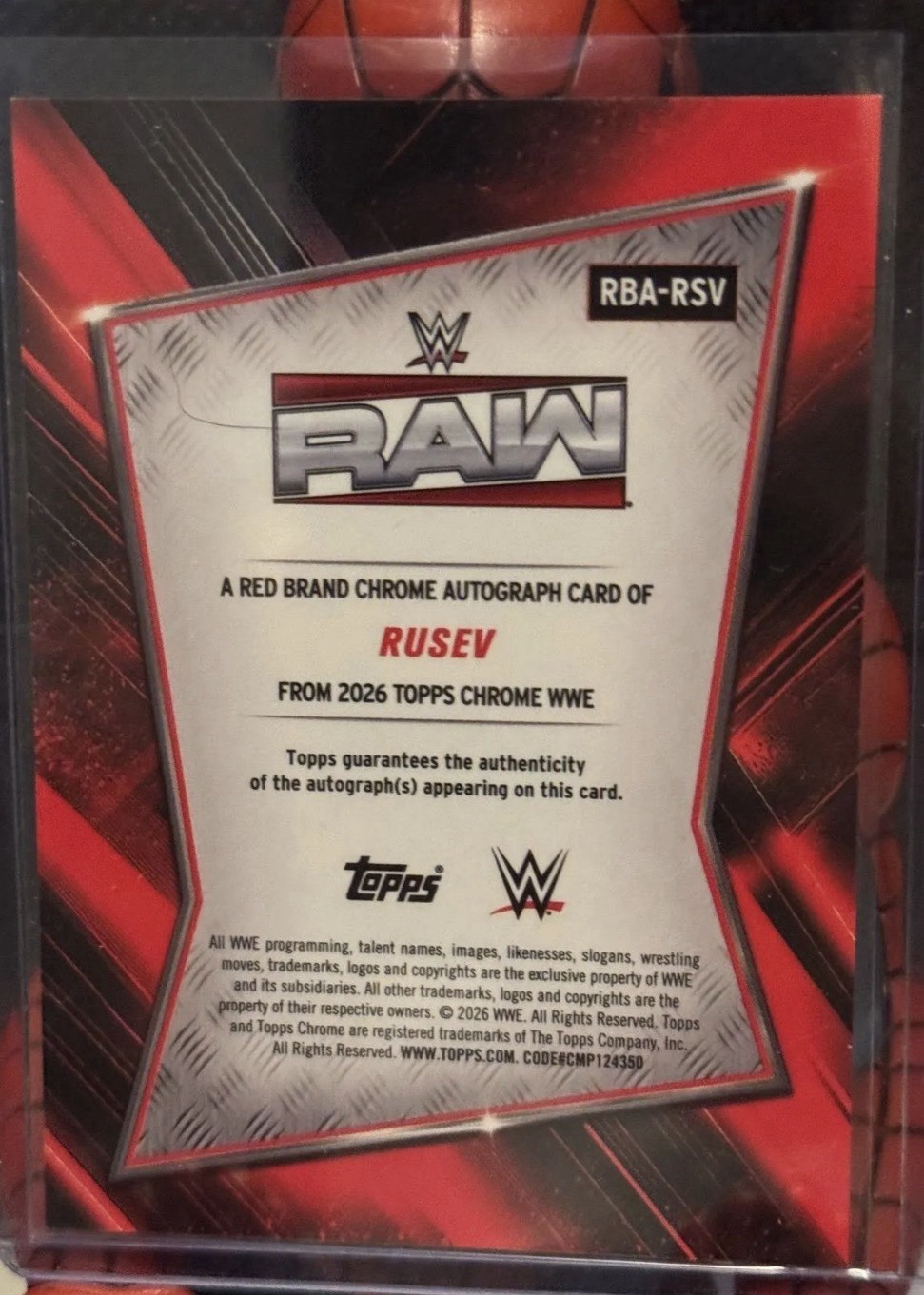 2026 Topps Chrome WWE Rusev Red Brand Autograph Orange Refractor/25