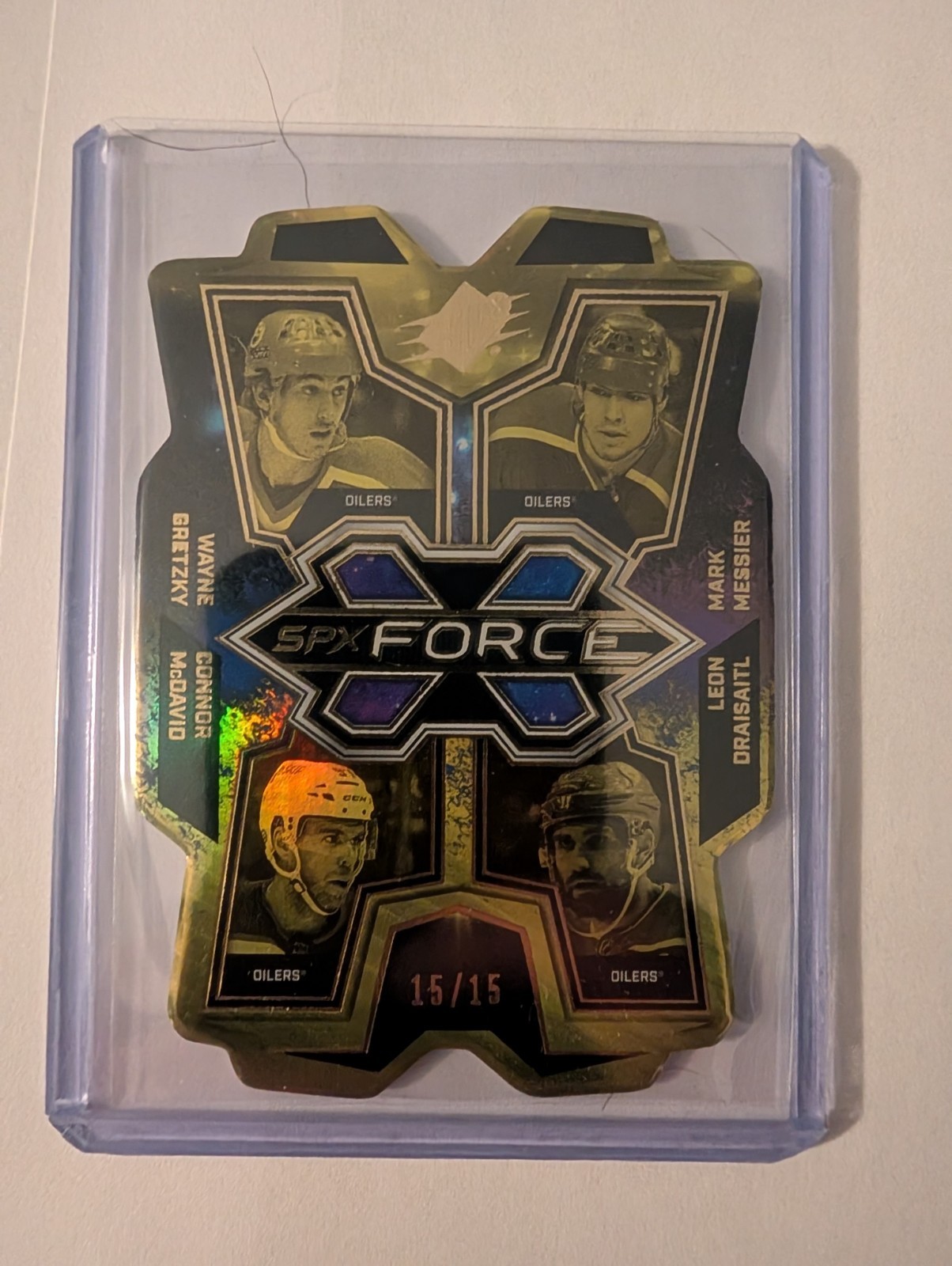 22-23 Spx Force Wayne Gretzky, Connor McDavid, Mark Messier Gold HOLO 15/15