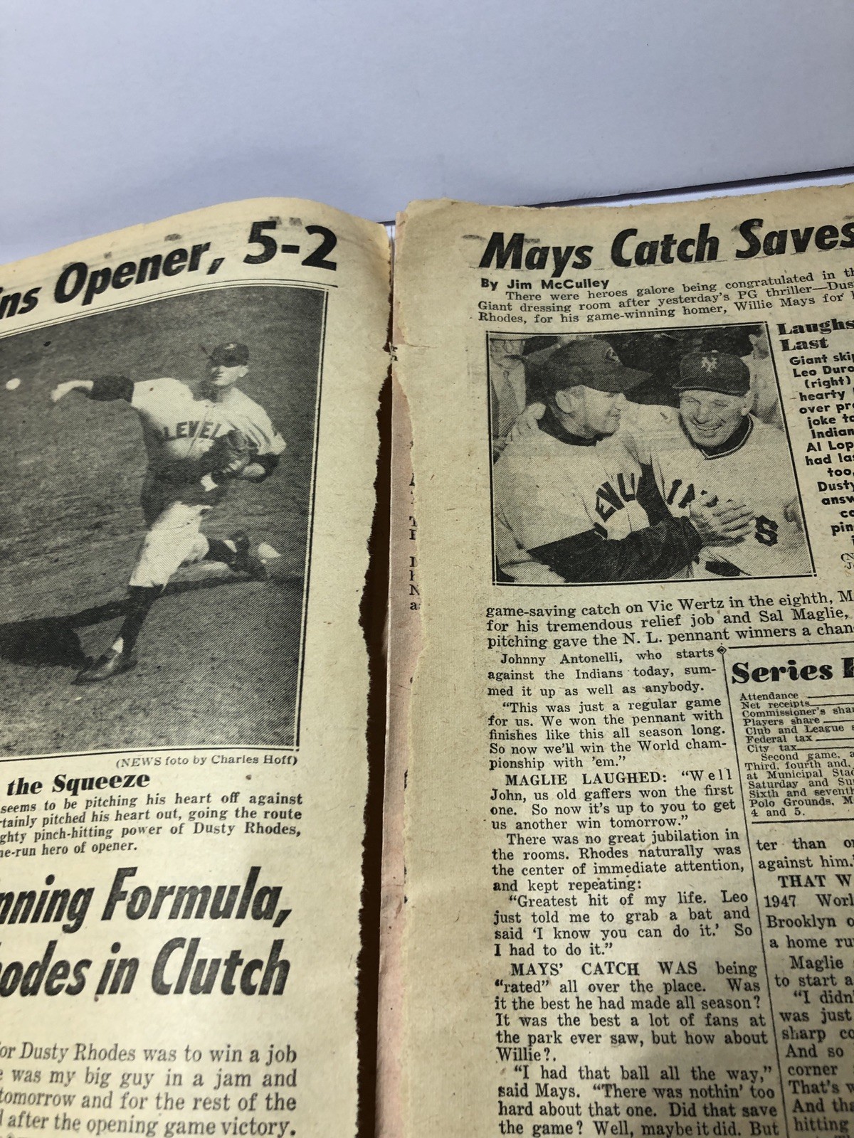 “THE CATCH” Willie Mays Newspaper Daily News NY 1954 MLB World Series Game 1 Sep