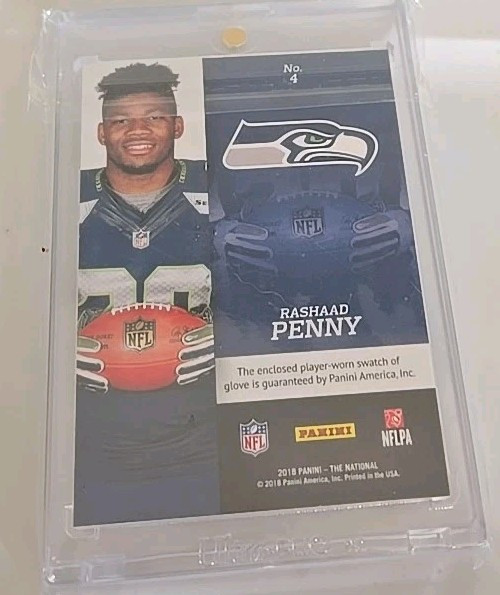 2018 The National Rashaad Penny glove patch relic 1/5 SEAHAWKS .. BOOKEND !