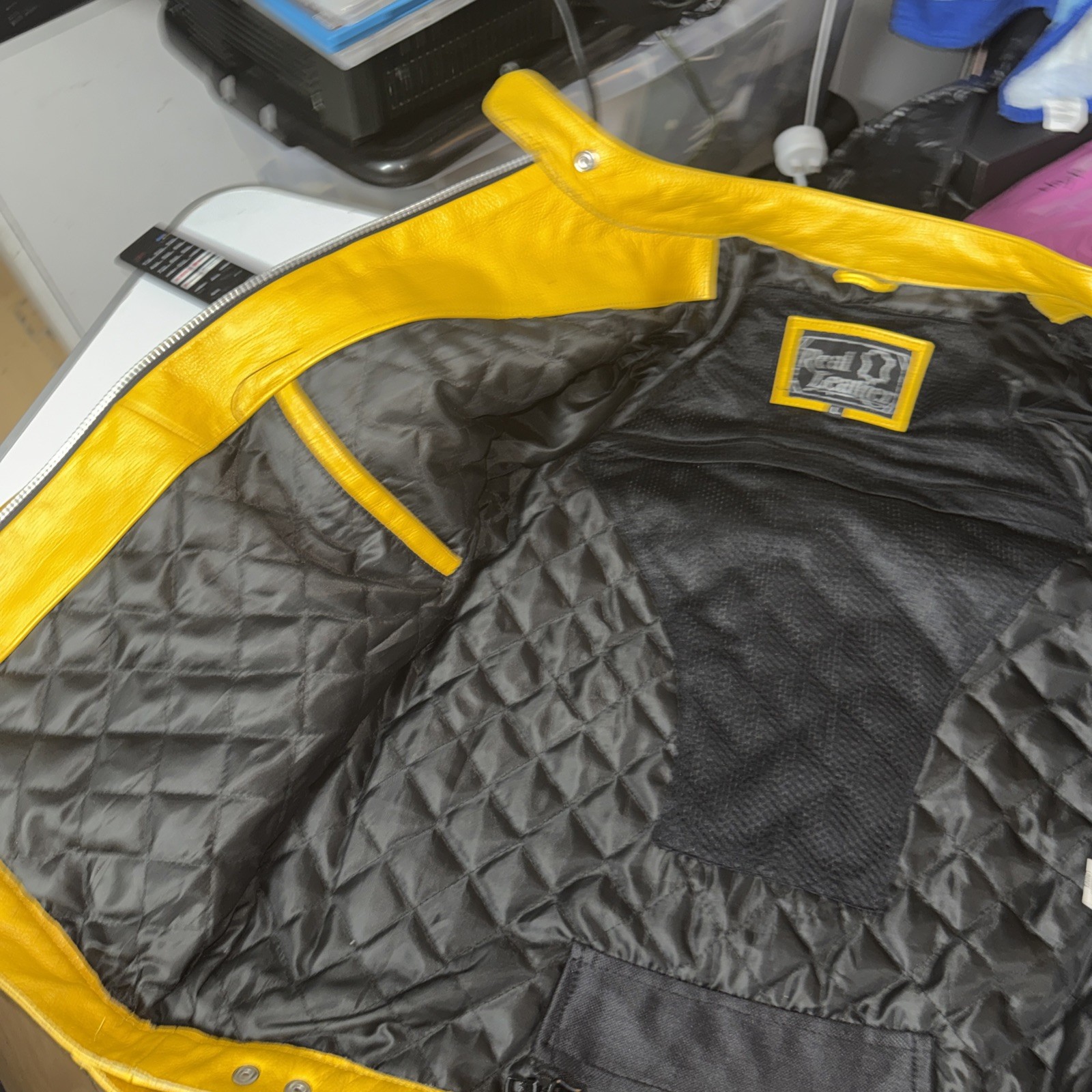 Vintage Michael Schumacher Ferrari Leather Jacket Mens Size large Yellow Black