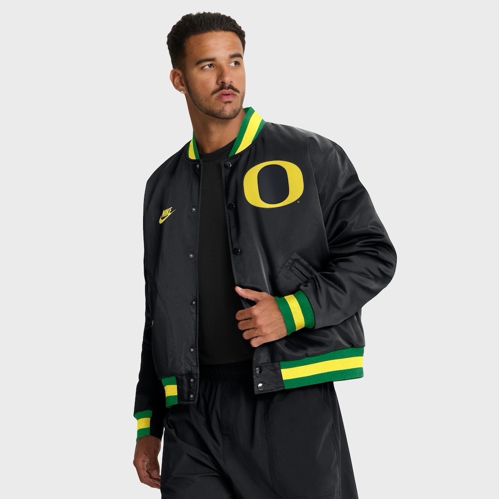 Oregon Ducks Men’s 3XL Nike Legacy Full-Snap Water Repellent Bomber Jacket Black