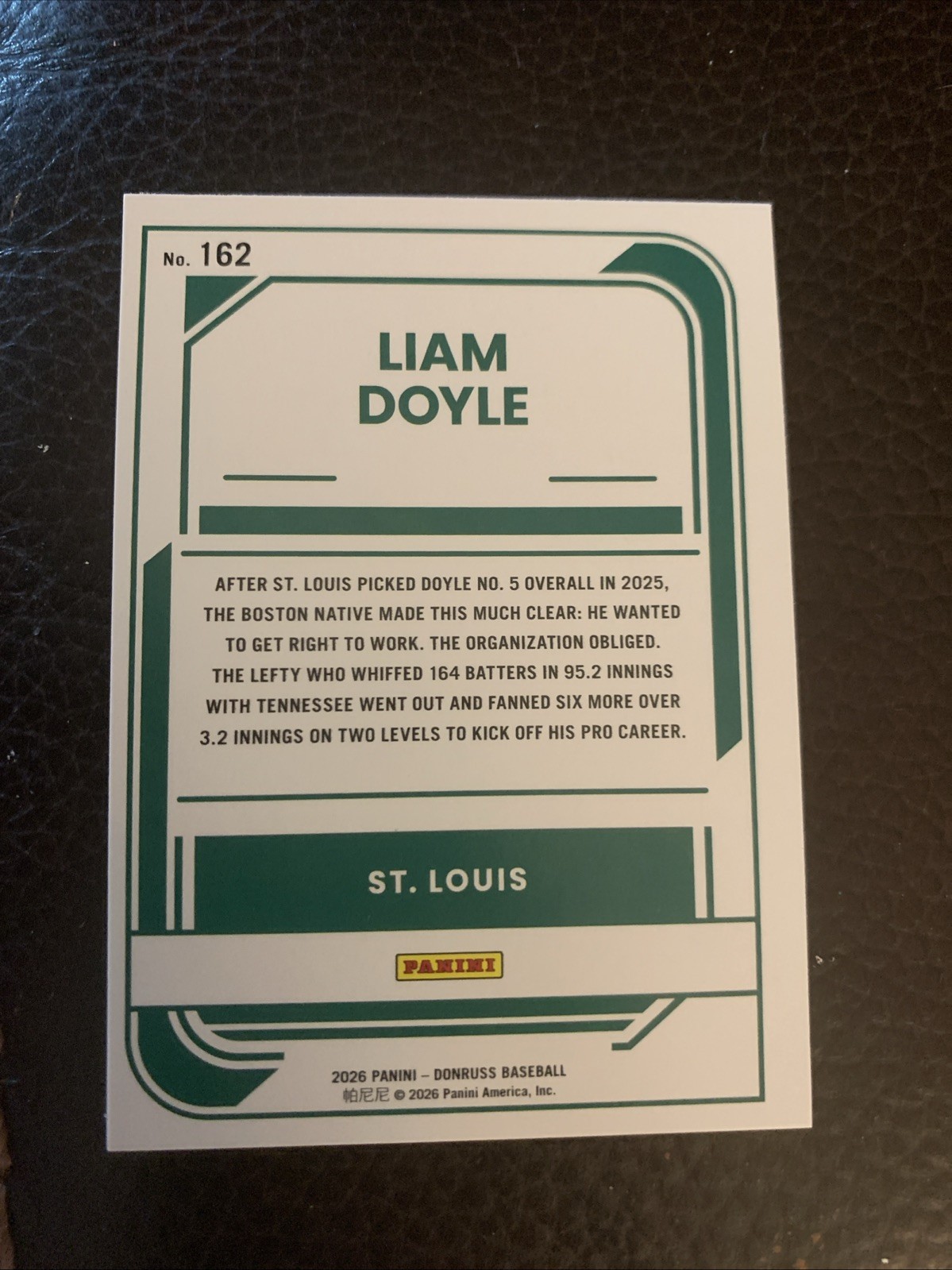 Liam Doyle 2026 Donruss Rated Prospect St. Louis Cardinals #162