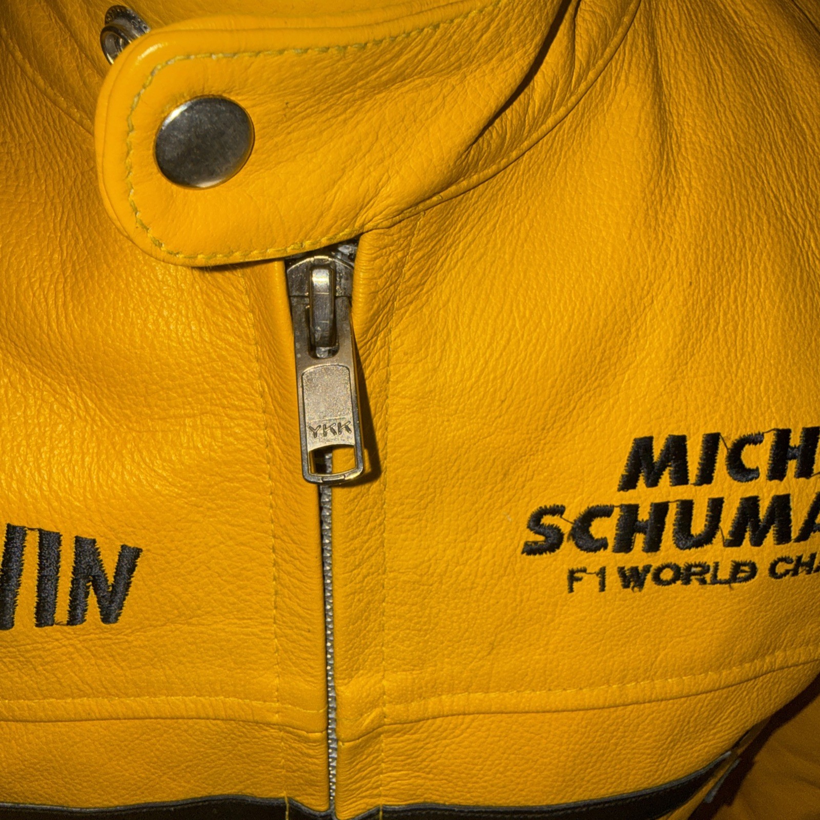 Vintage Michael Schumacher Ferrari Leather Jacket Mens Size large Yellow Black