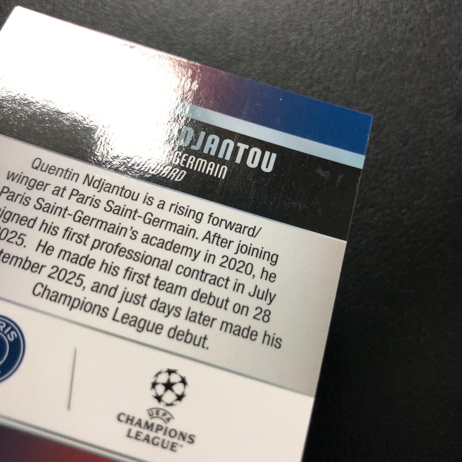 2025-26 Topps Chrome UEFA Quentin Ndjantou RC Gold Geometric /50 PSG