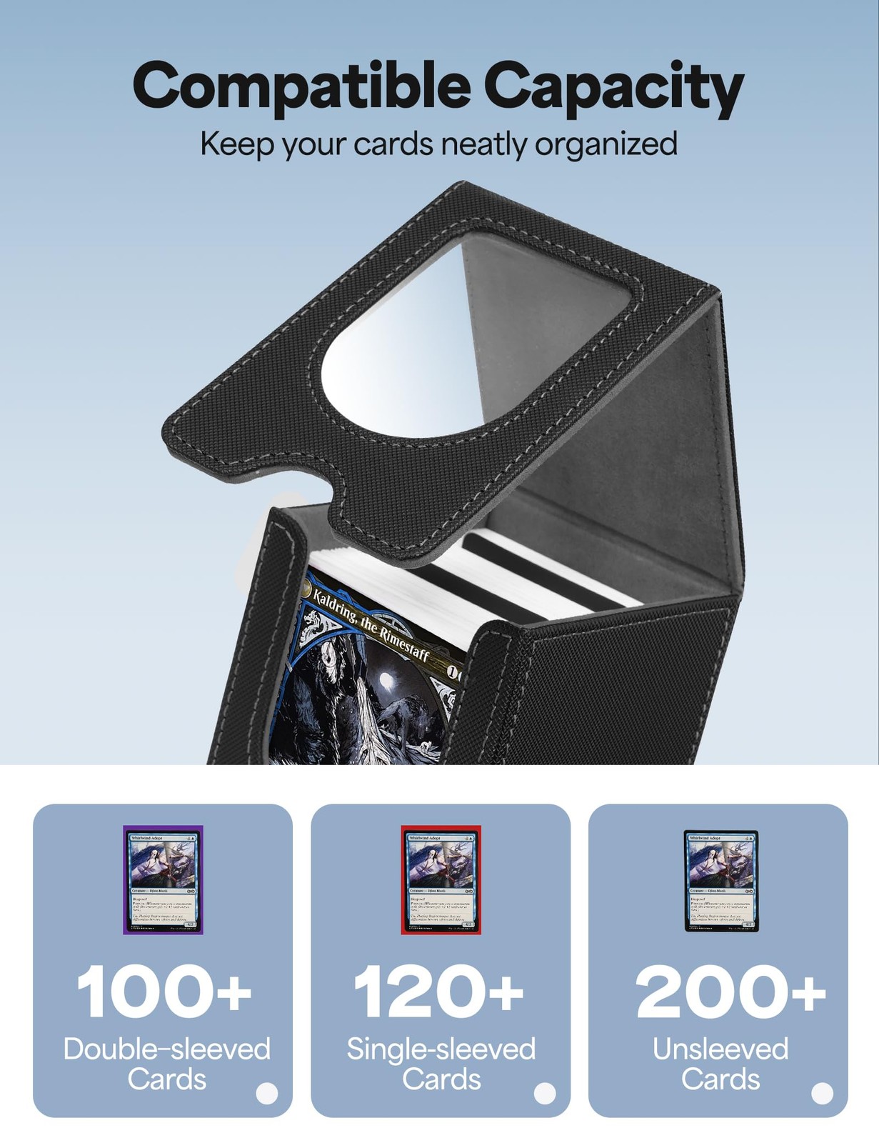 Card Deck Box for MTG Commander, Card Case Holds 100+ Double-Sleeved Cards, Magi