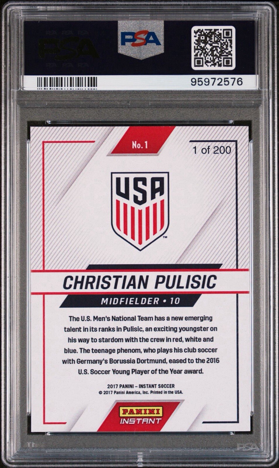 2017 Panini Instant Print Run /200 Christian Pulisic #1 SP Rookie PSA 8