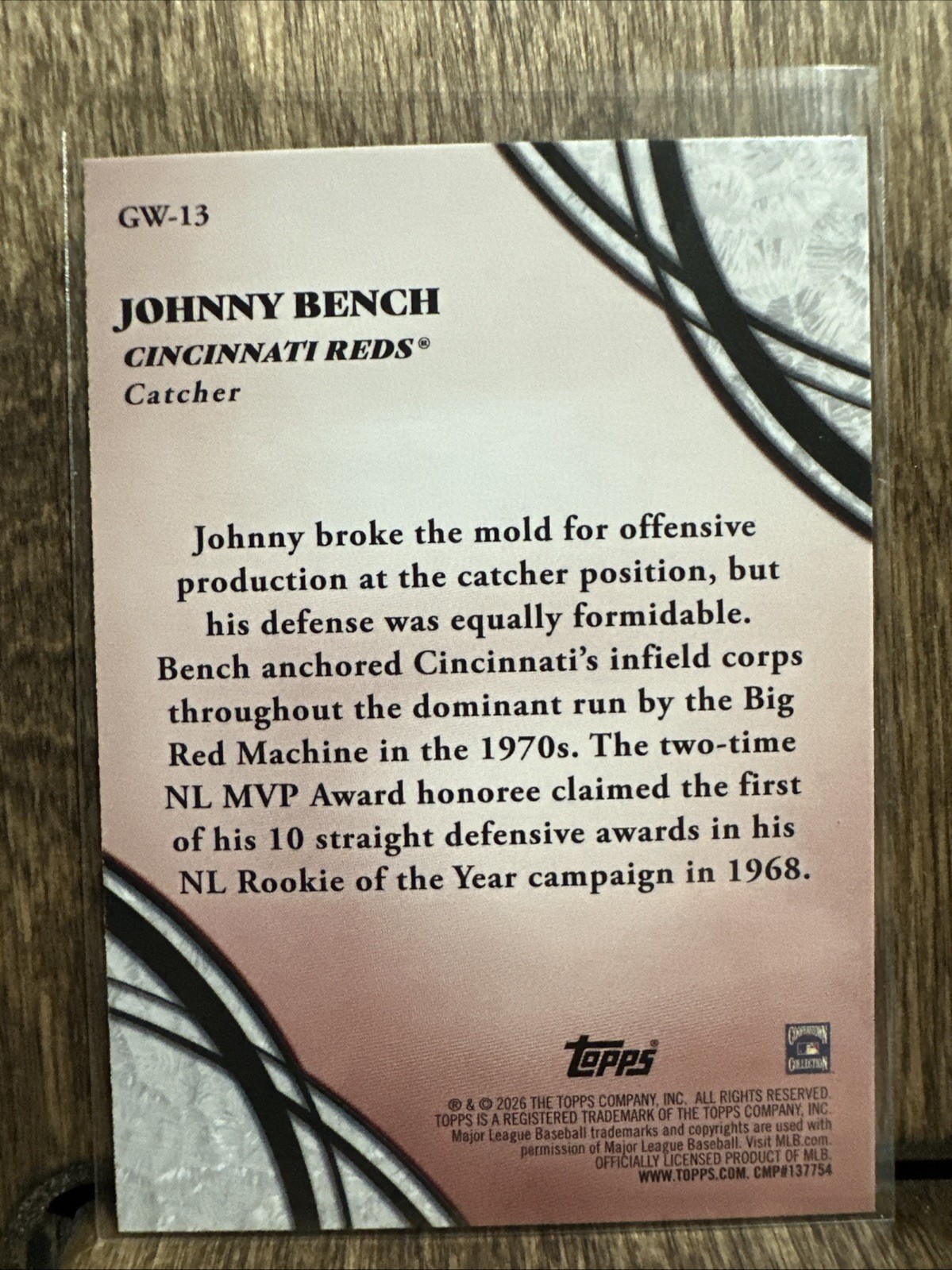 2026 Topps Series 2 Johnny Bench Glove Work #GW-13 Cincinnati Reds