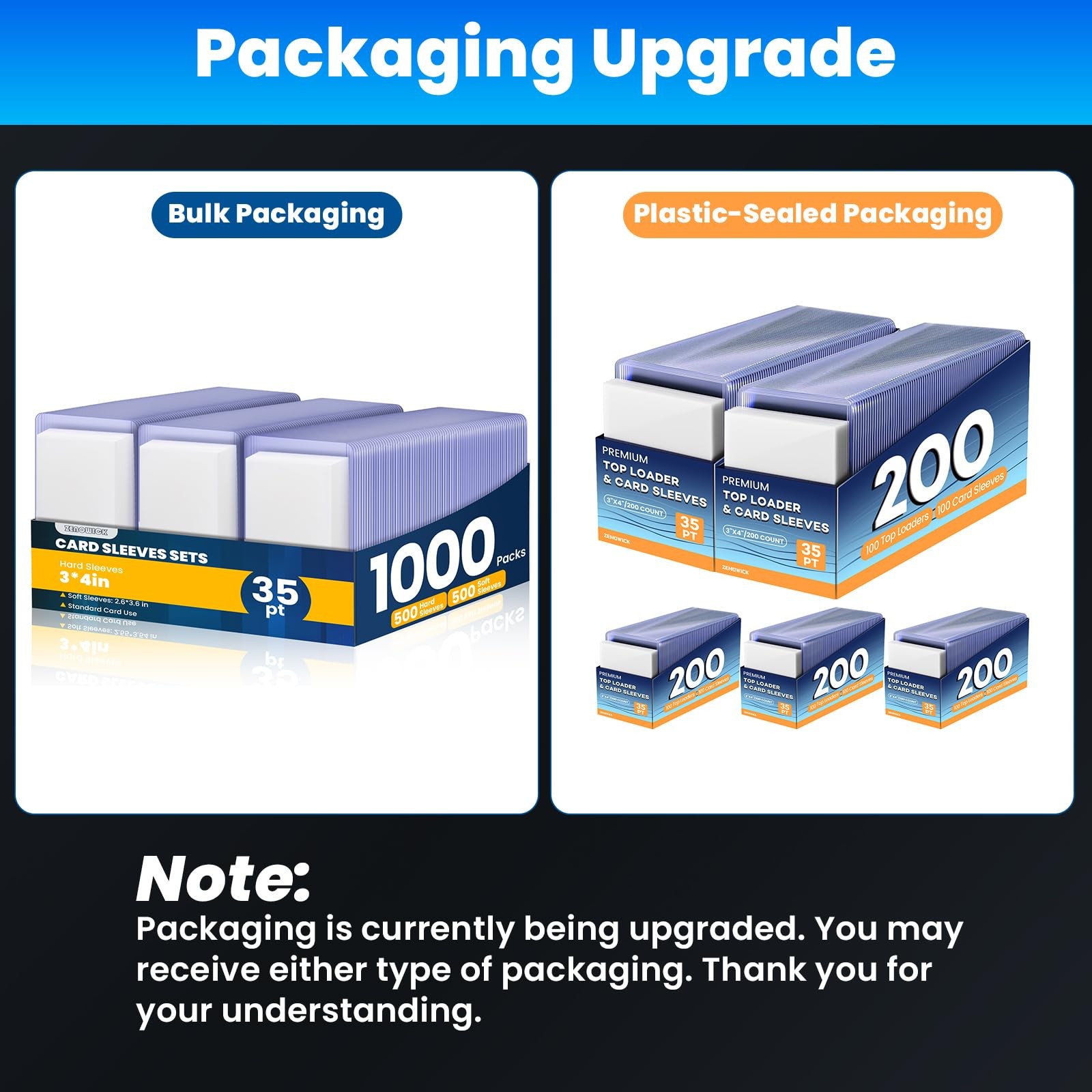 1000 Card Sleeves Top Loaders for Cards,3″X4″ Baseball Card Protectors Toploader