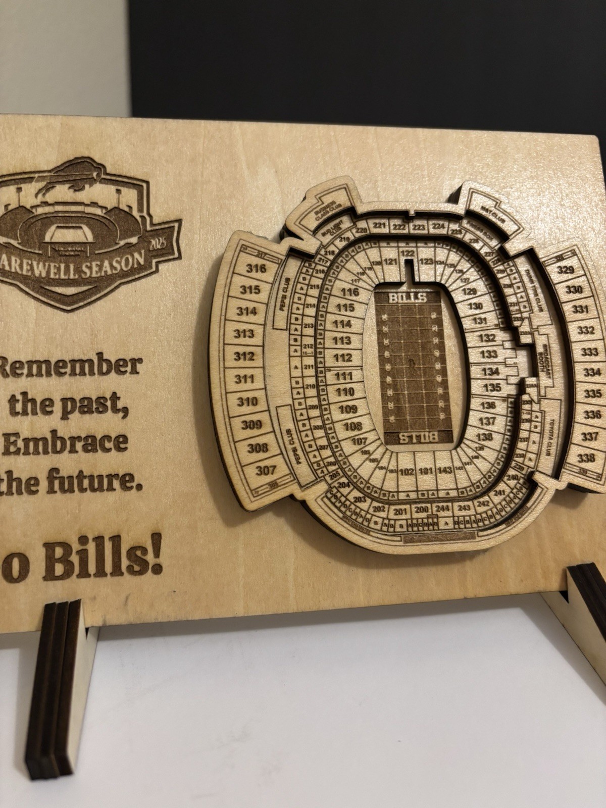 Buffalo Bills Stadium Farewell 3D Etched Wooden Desk Display 7.5″ x 5″ inches