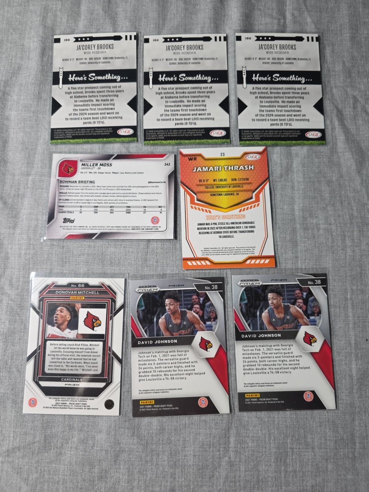 University Of Louisville Basketball & Football Trading Card Lot Of 8