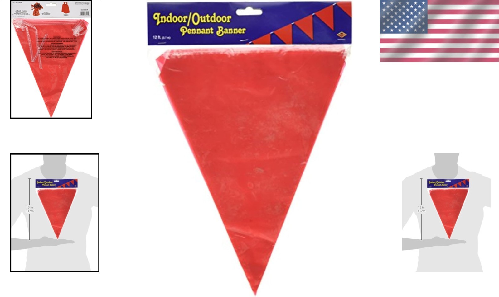12ft Red Triangular Pennant Banner for Graduation Parties Indoor Outdoor