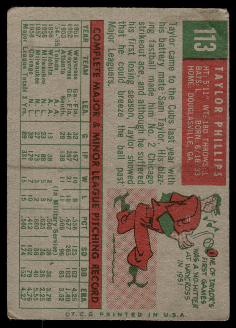 1959 Topps Taylor Phillips #113 Chicago Cubs *Low Grade