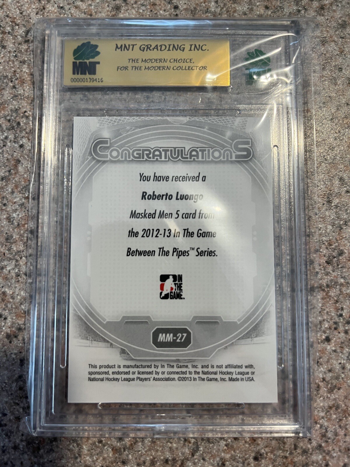 Roberto Luongo 2012-13 In The Game Between The Pipes Masked Men 5 MNT 9.5 GEM