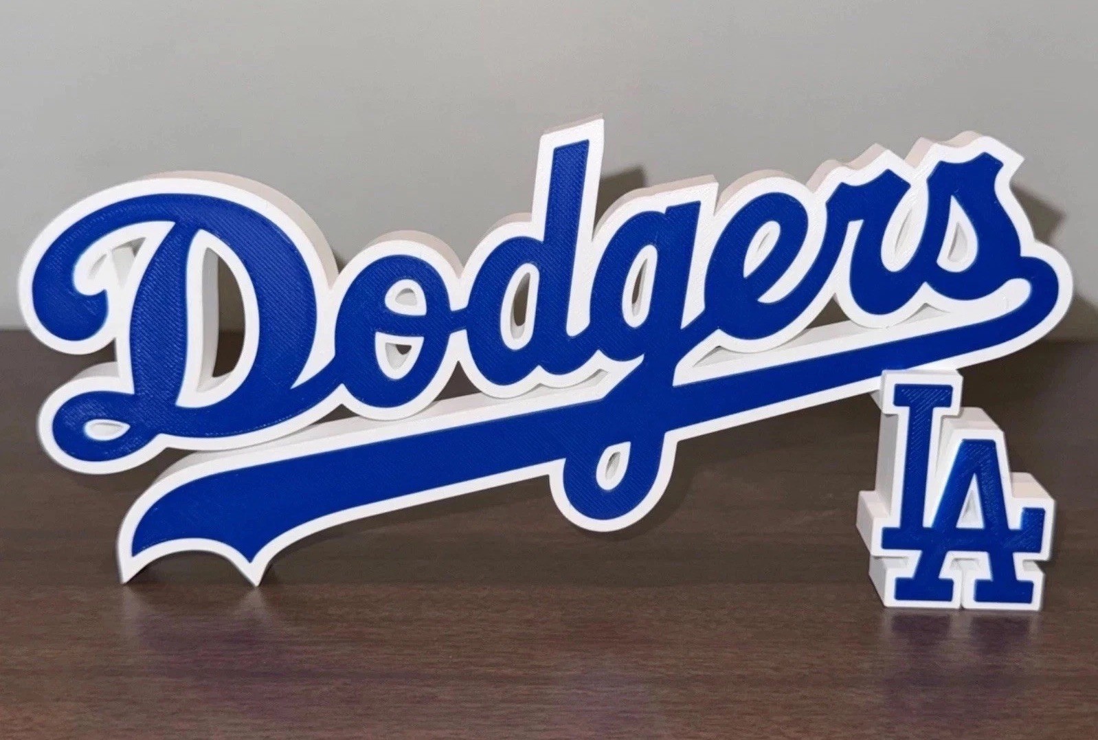 Los Angeles Dodgers LA Script Sign Logo 3D Printed Freestanding Shelf Desk Decor