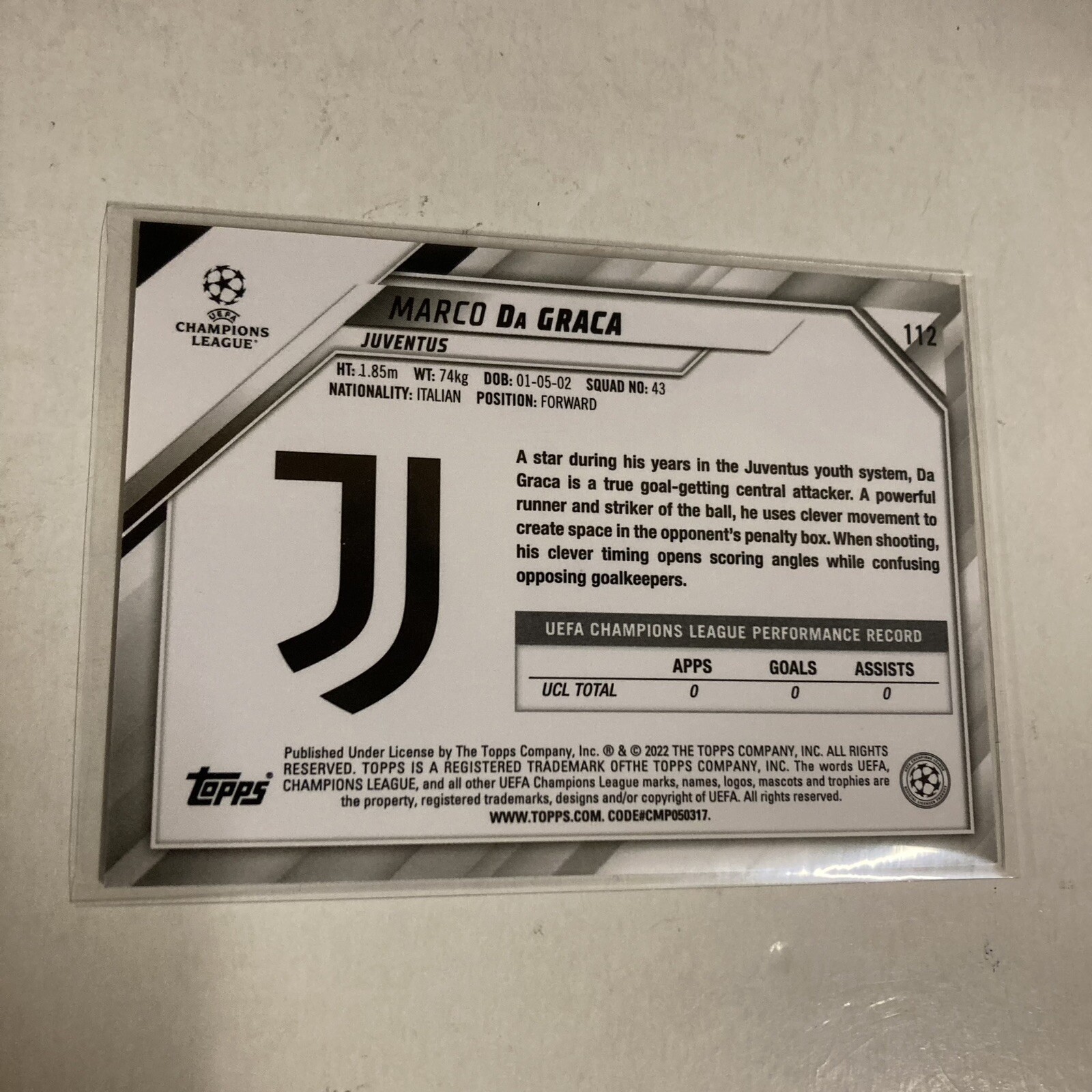 2021-22 Topps Chrome UEFA Champions League Sapphire Marco Da Garca Rookie RC