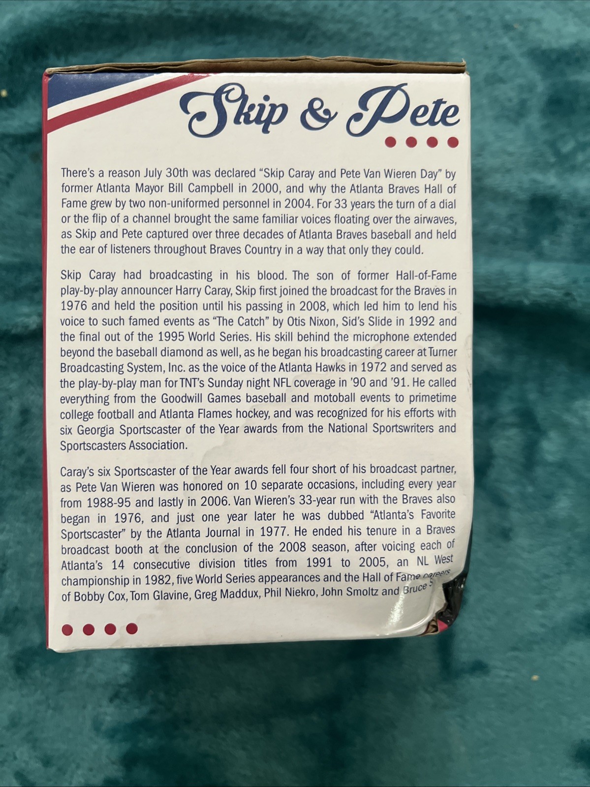 ATLANTA BRAVES SKIP CARAY & PETE VAN WIEREN SKIP & PETE BOBBLEHEAD HOF MLB NEW