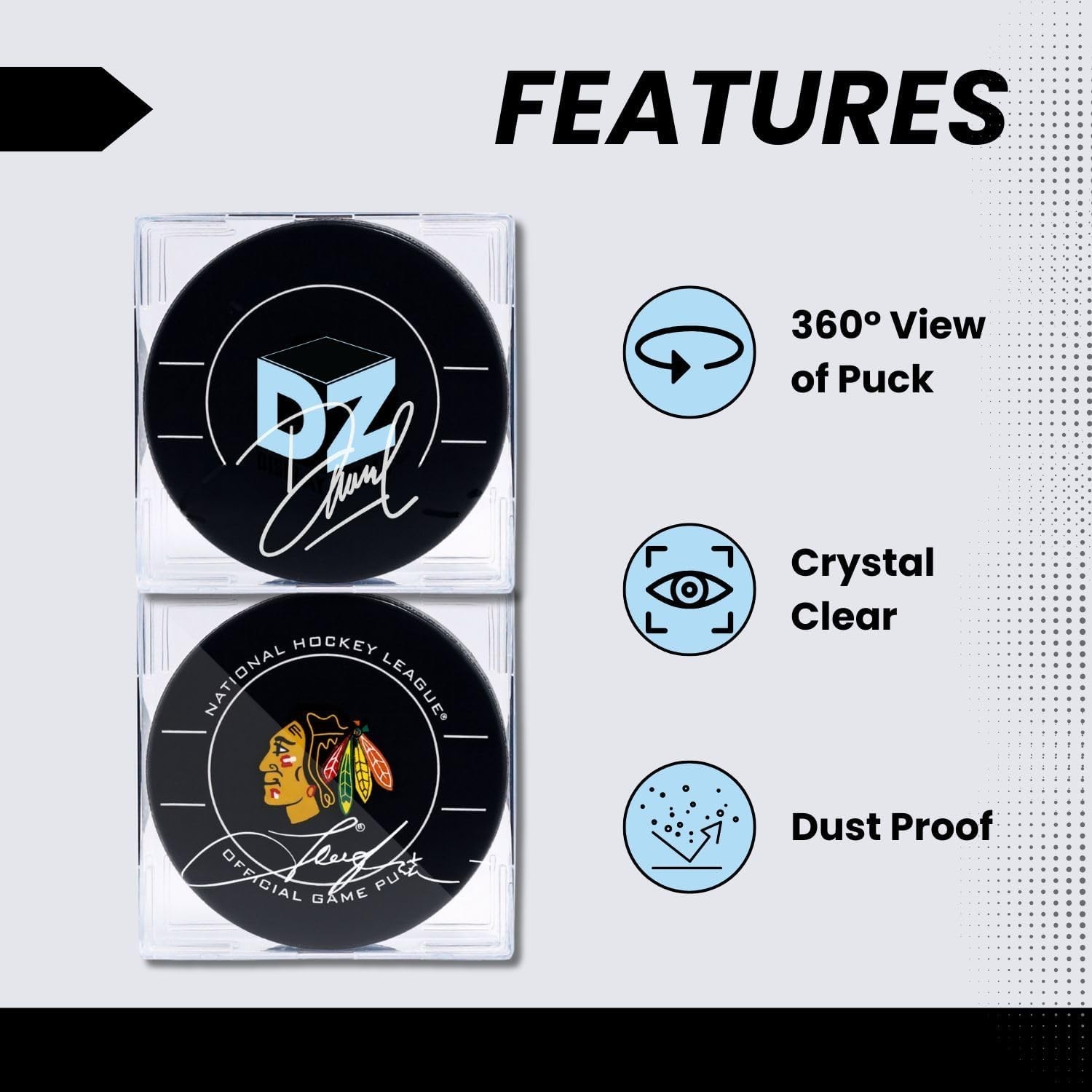 6 Count Acrylic Hockey Puck Display Cases Fits Official NHL Size Crystal Clear