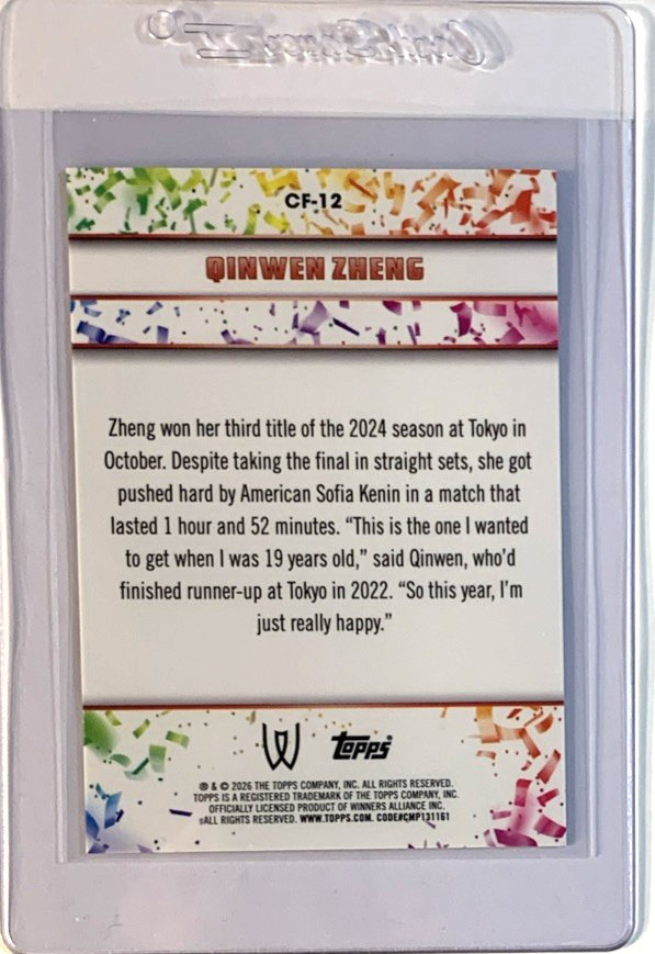 2026 TOPPS GRAPHITE TENNIS CONFETTI CF-12 QINWEN ZHENG SSP CASE HIT–SHIPS FAST!